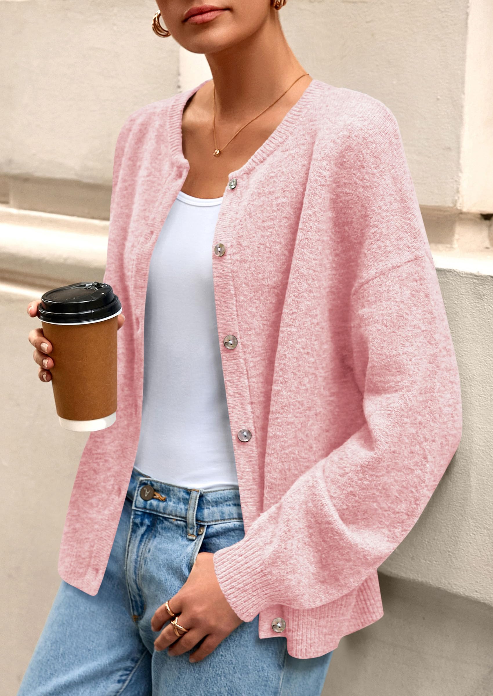 Womens Long Sleeve Cardigan Sweaters Button Down Knit Tops