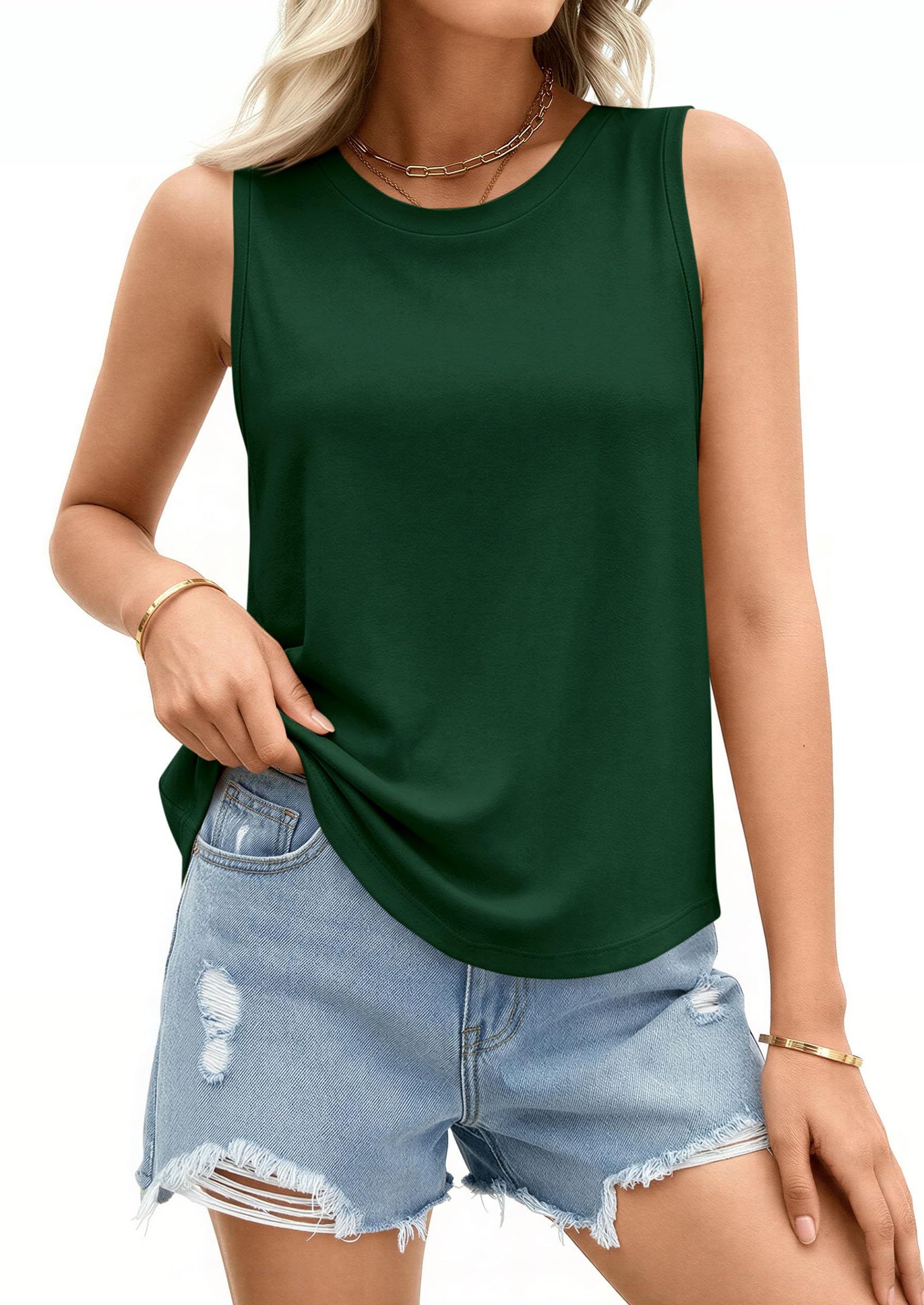 Women's Wide Strap Sleeveless Tank Tops,Dark Green,S