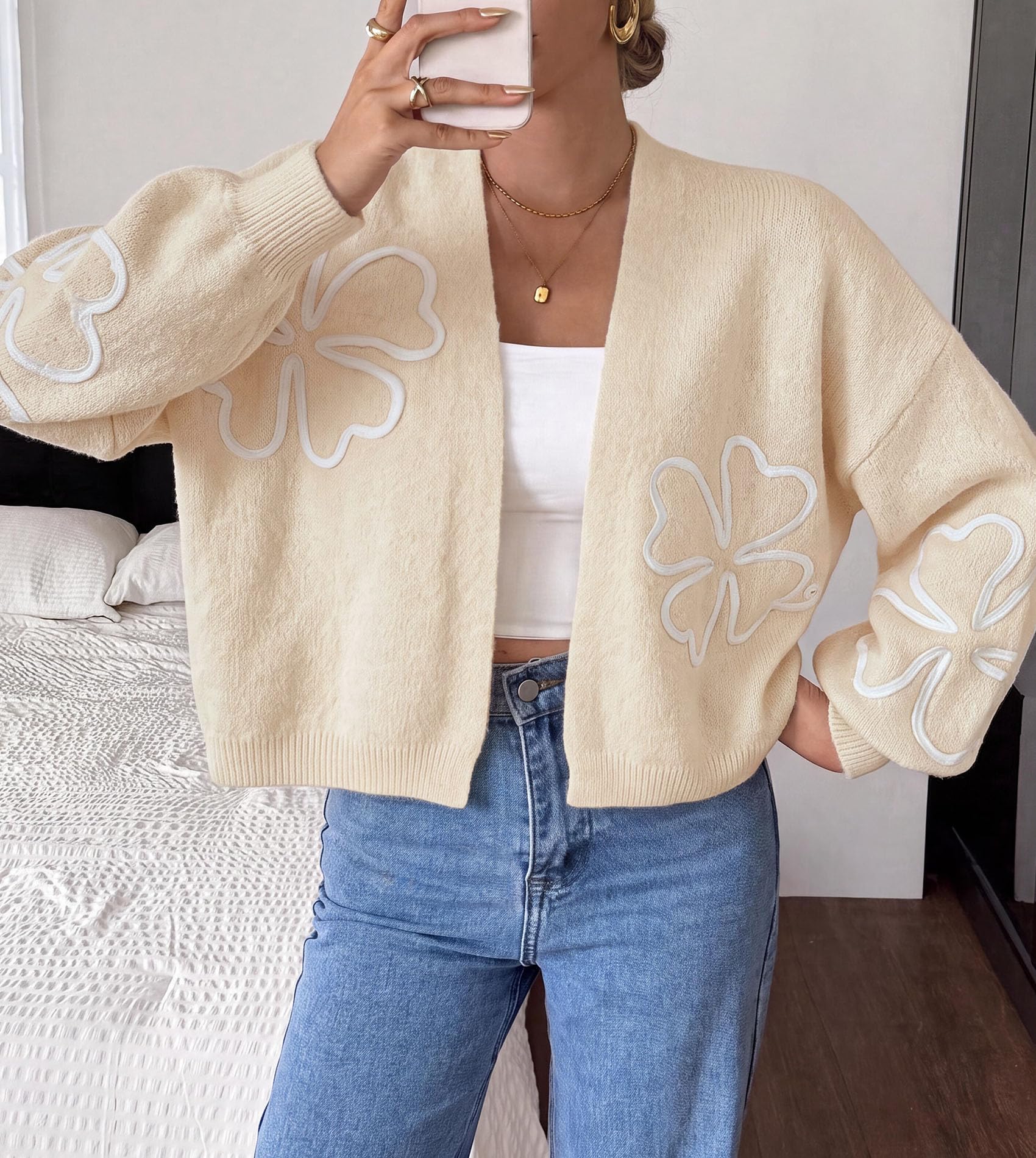 Women's Floral Oversized Cardigan Sweaters Trendy Fall Outfits