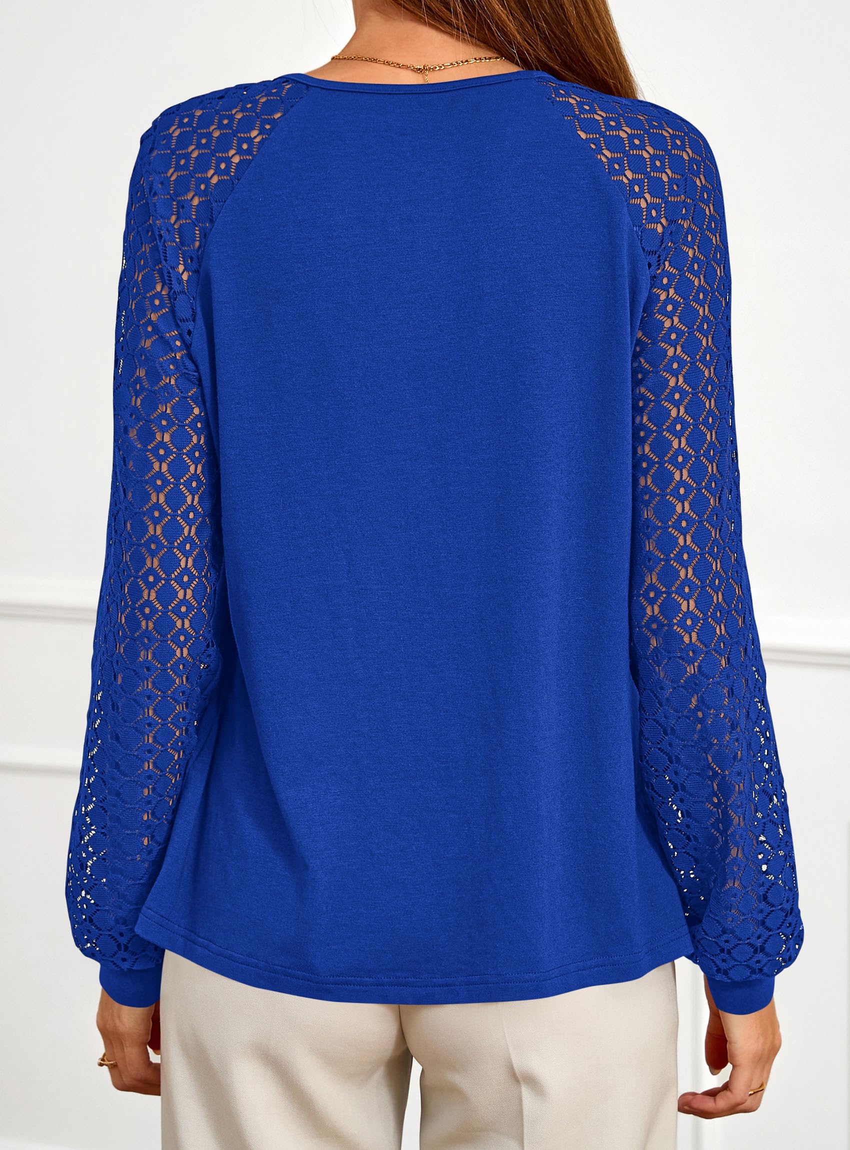 Women's Long Sleeve Shirts Fall Lace Tops,Royal Blue,S