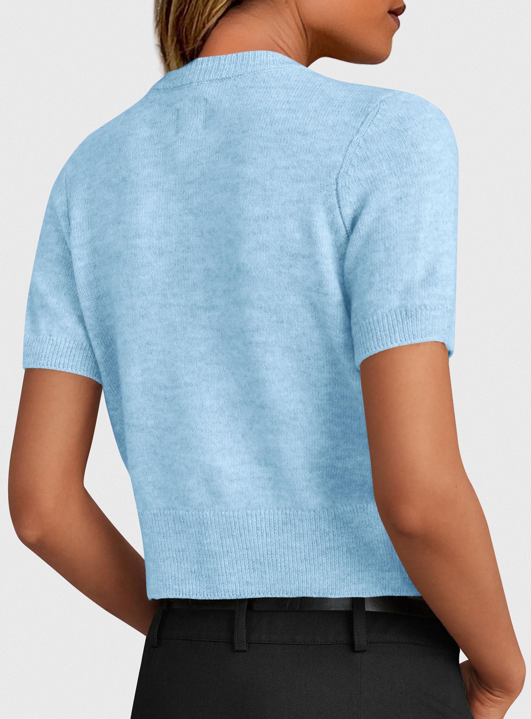 Womens Summer Cardigan Short Sleeve Sweater,Light Blue,S