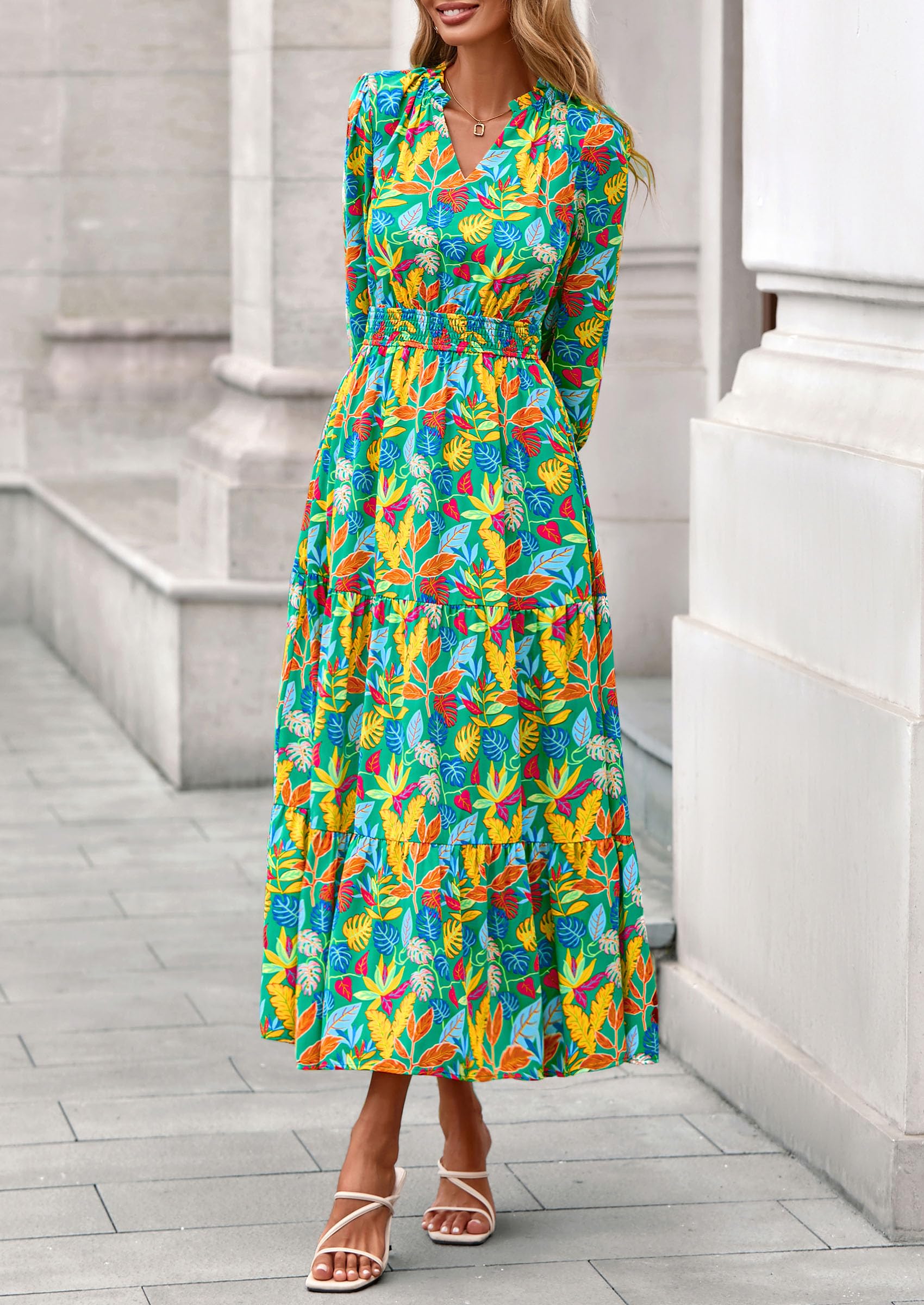 Women's Floral Maxi Dress Fall A Line Wedding Guest Dresses