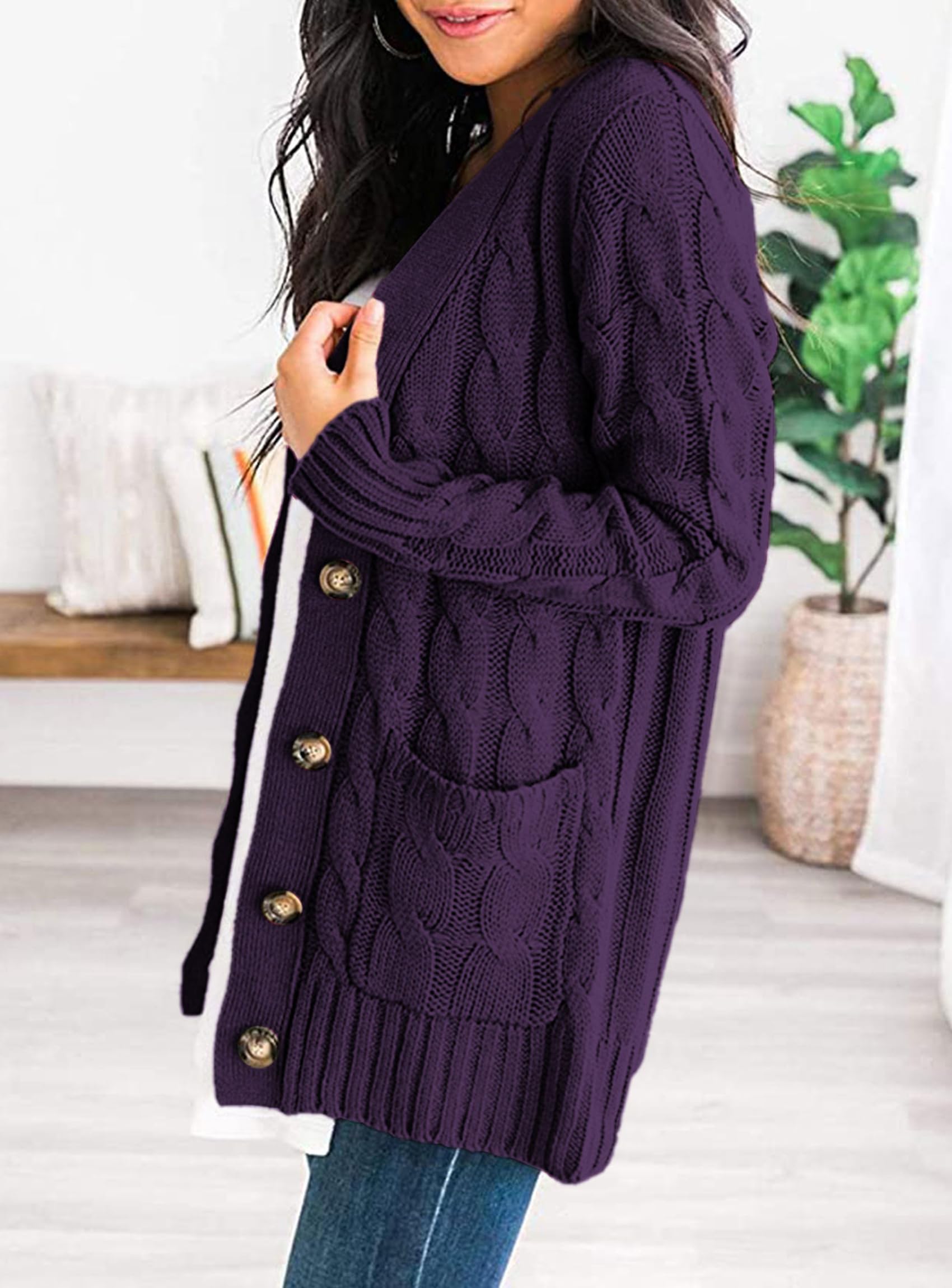 Women Chunky Cable Knit Cardigan Sweaters Fall Fashion Clothes