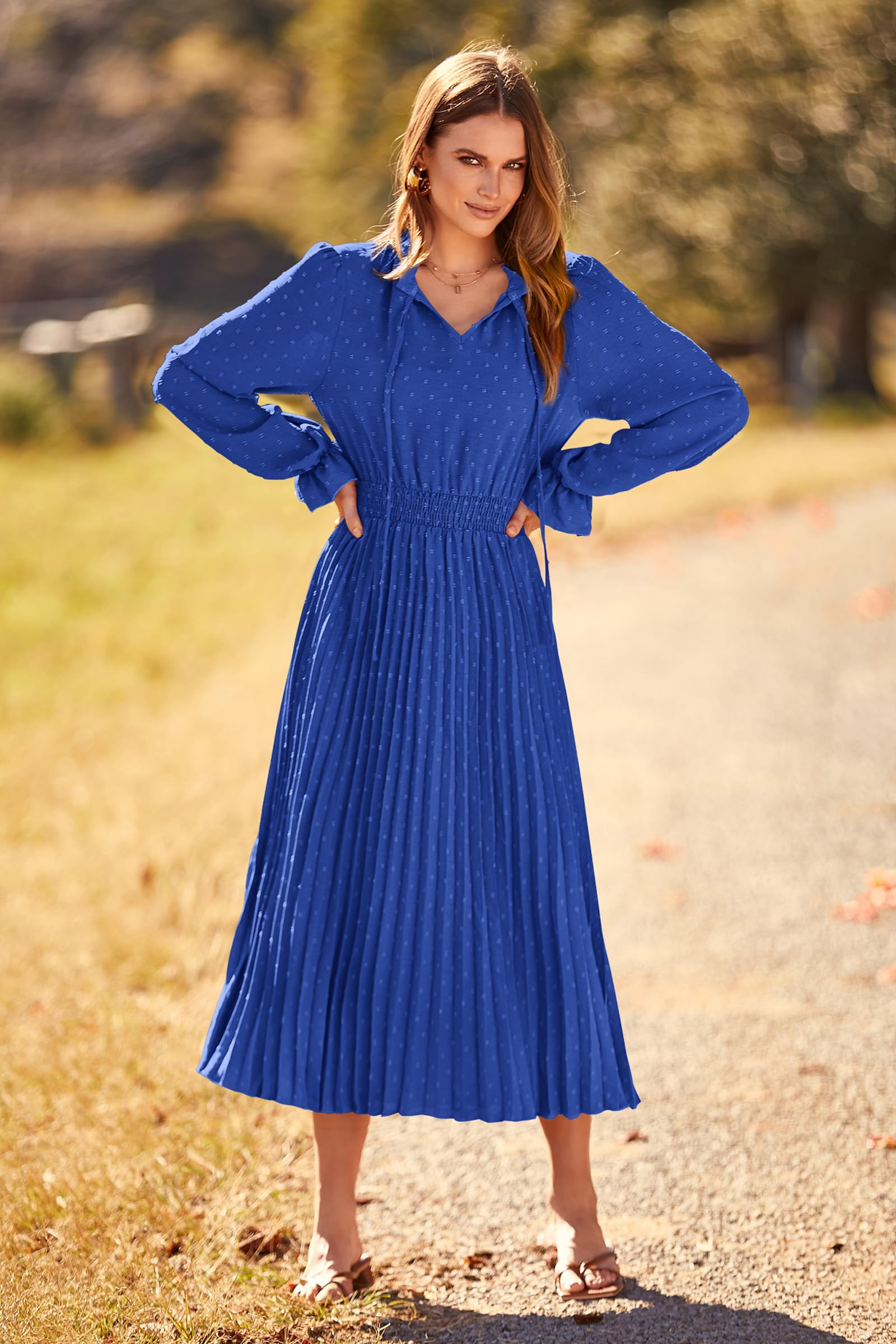 Women's Fall Midi Wedding Guest Dress(Blue,Small)