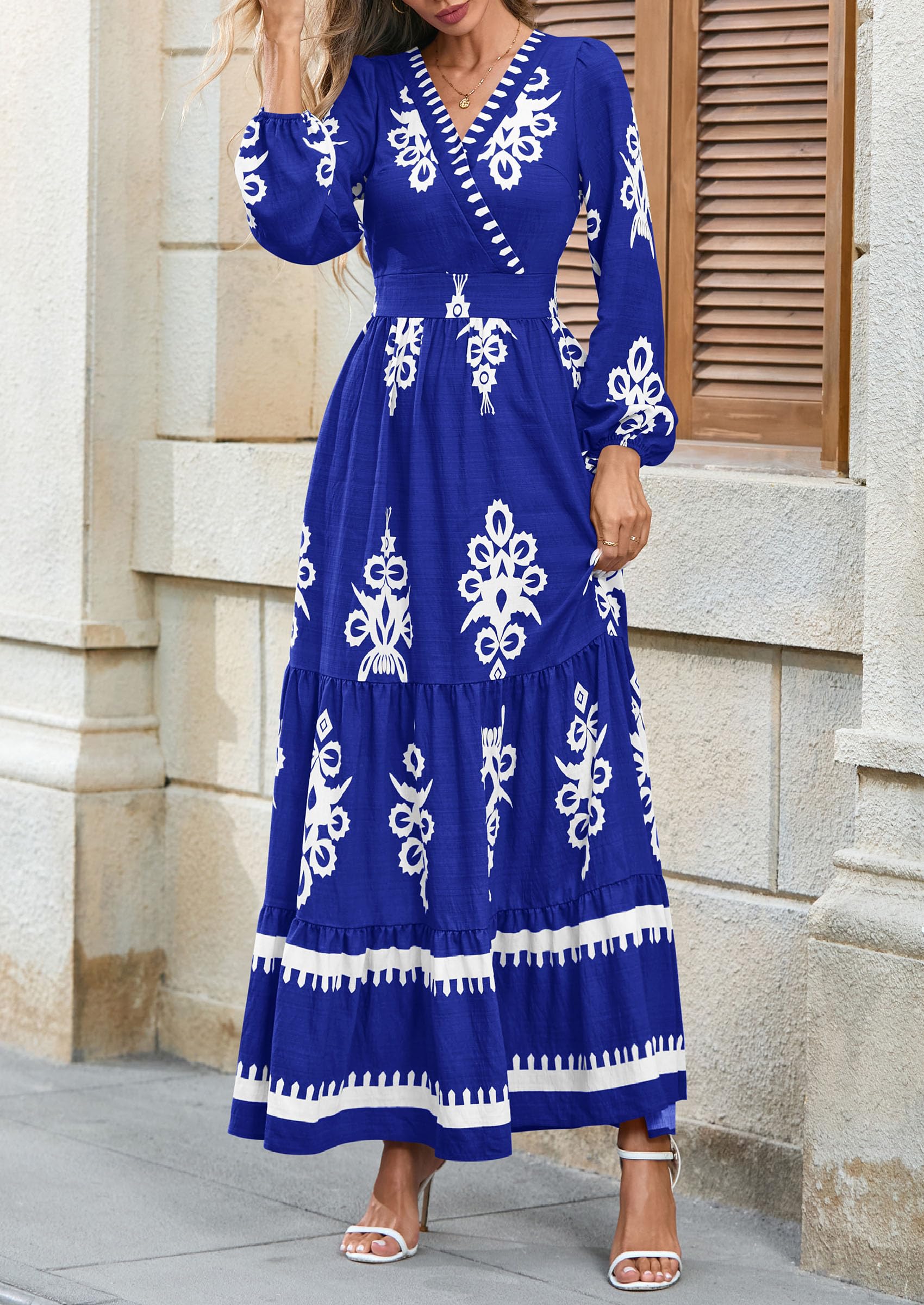 Women's Long Sleeve Floral Boho Maxi Wedding Guest Dress