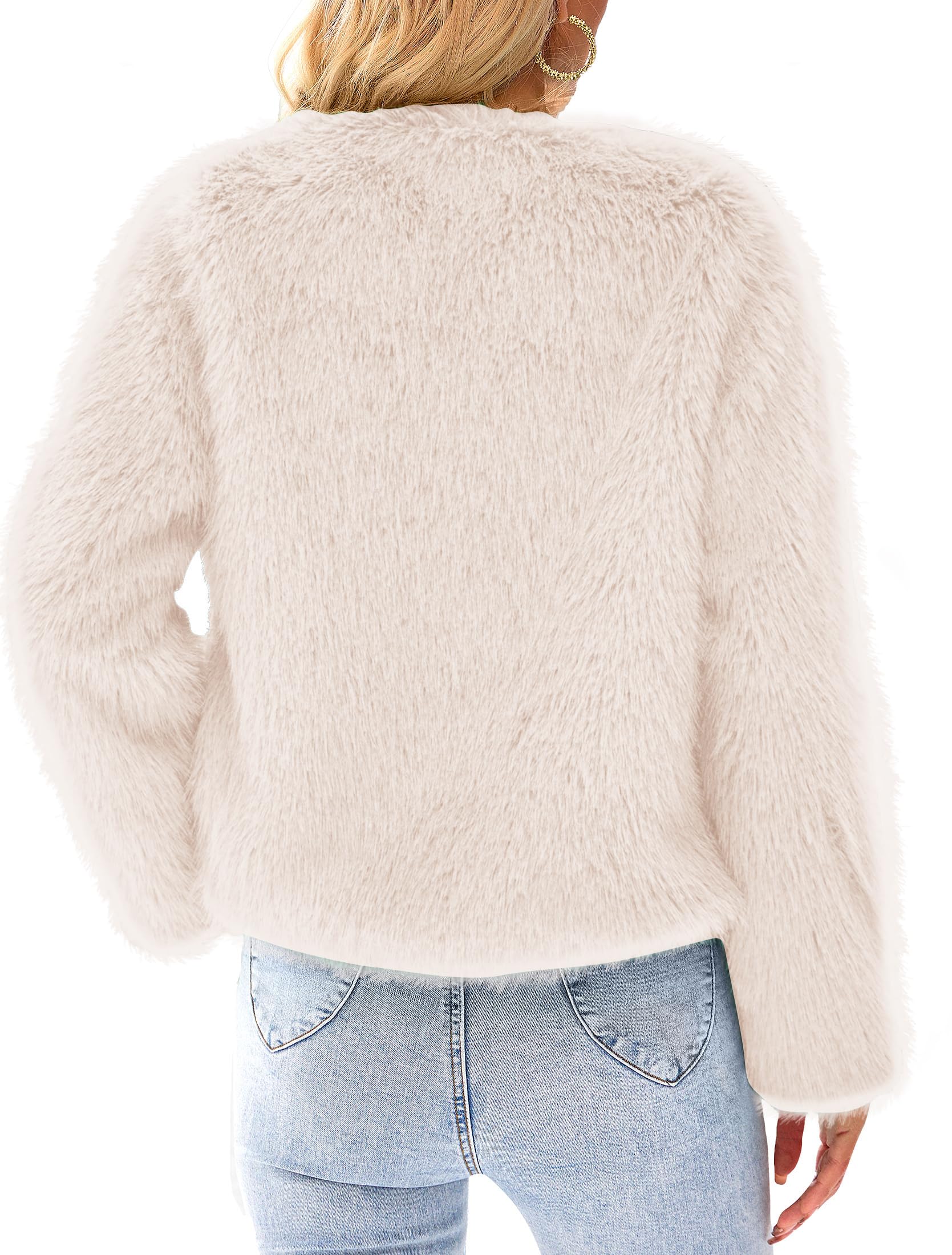 Women's Winter Cropped Faux Fur Coats(Apricot,Small)