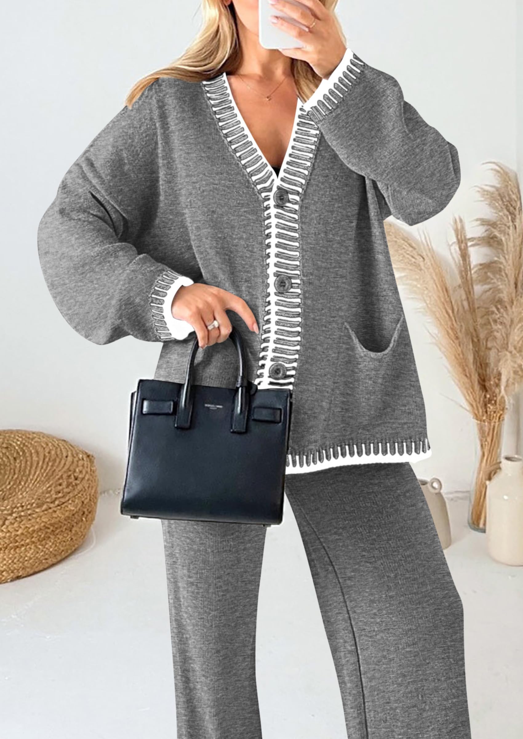 Women's Fall 2 Piece Matching Cozy Knit Sweater Lounge Sets