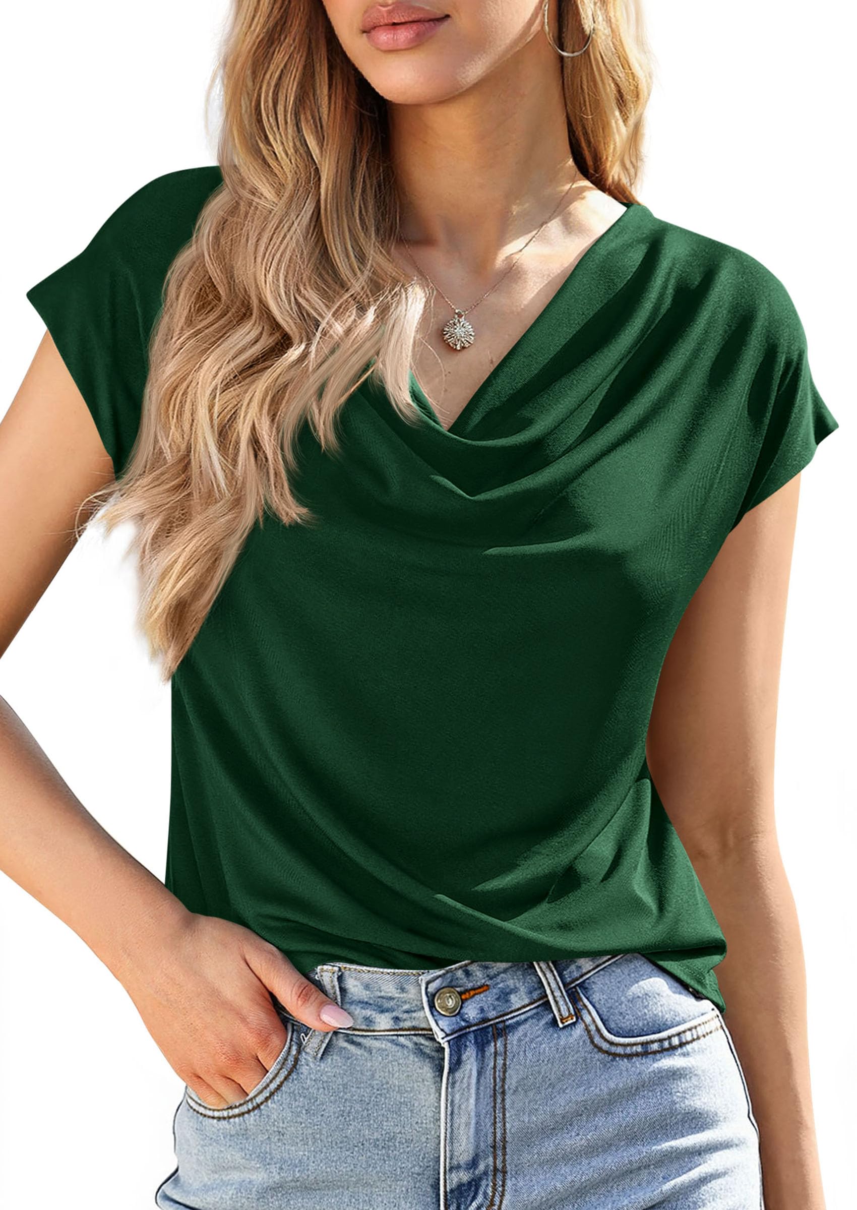 Womens Tops Dressy Business Casual Work Blouses, Green,XS