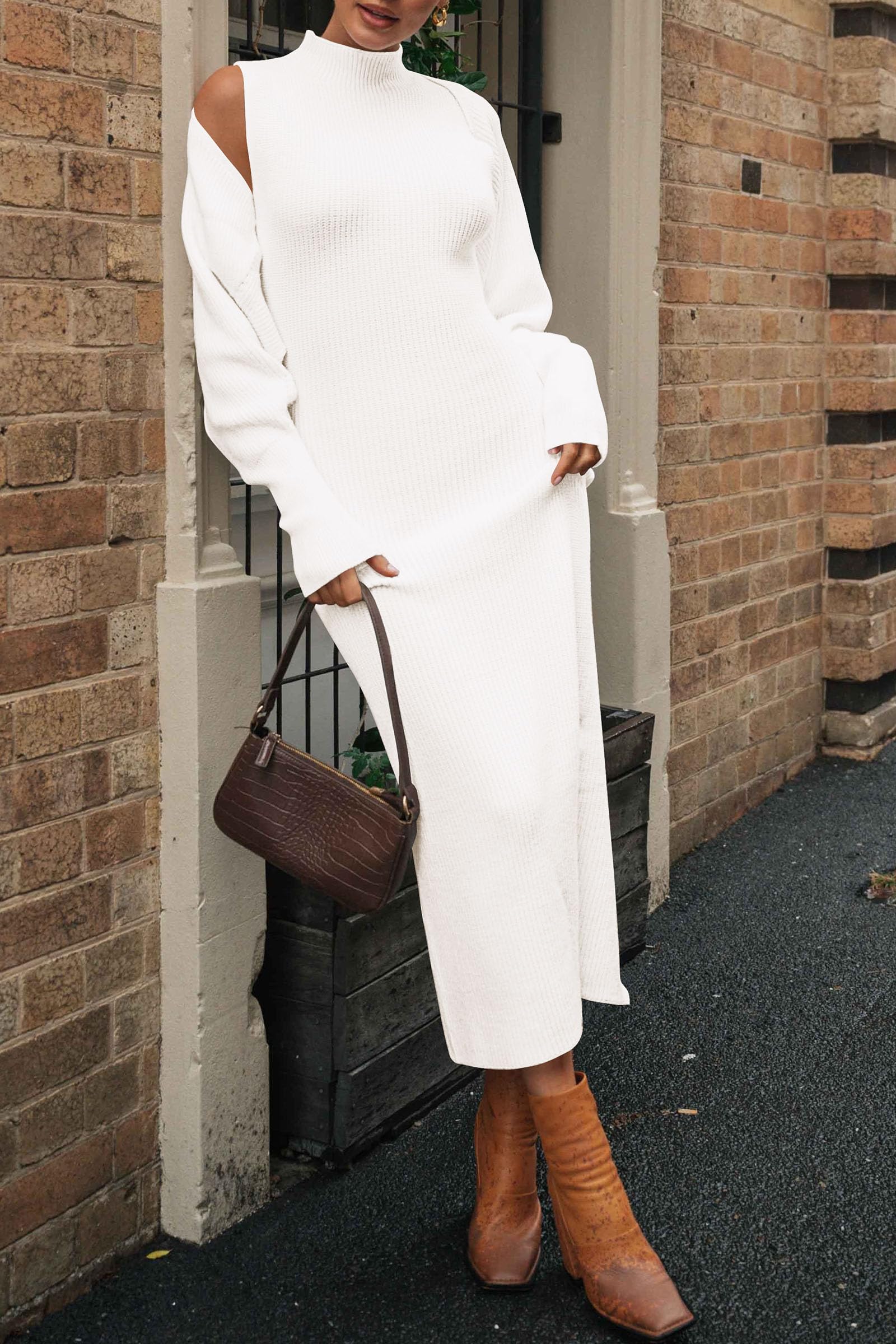Womens 2 Piece Ribbed Knit Sweater Dress Set Date Night Outfit
