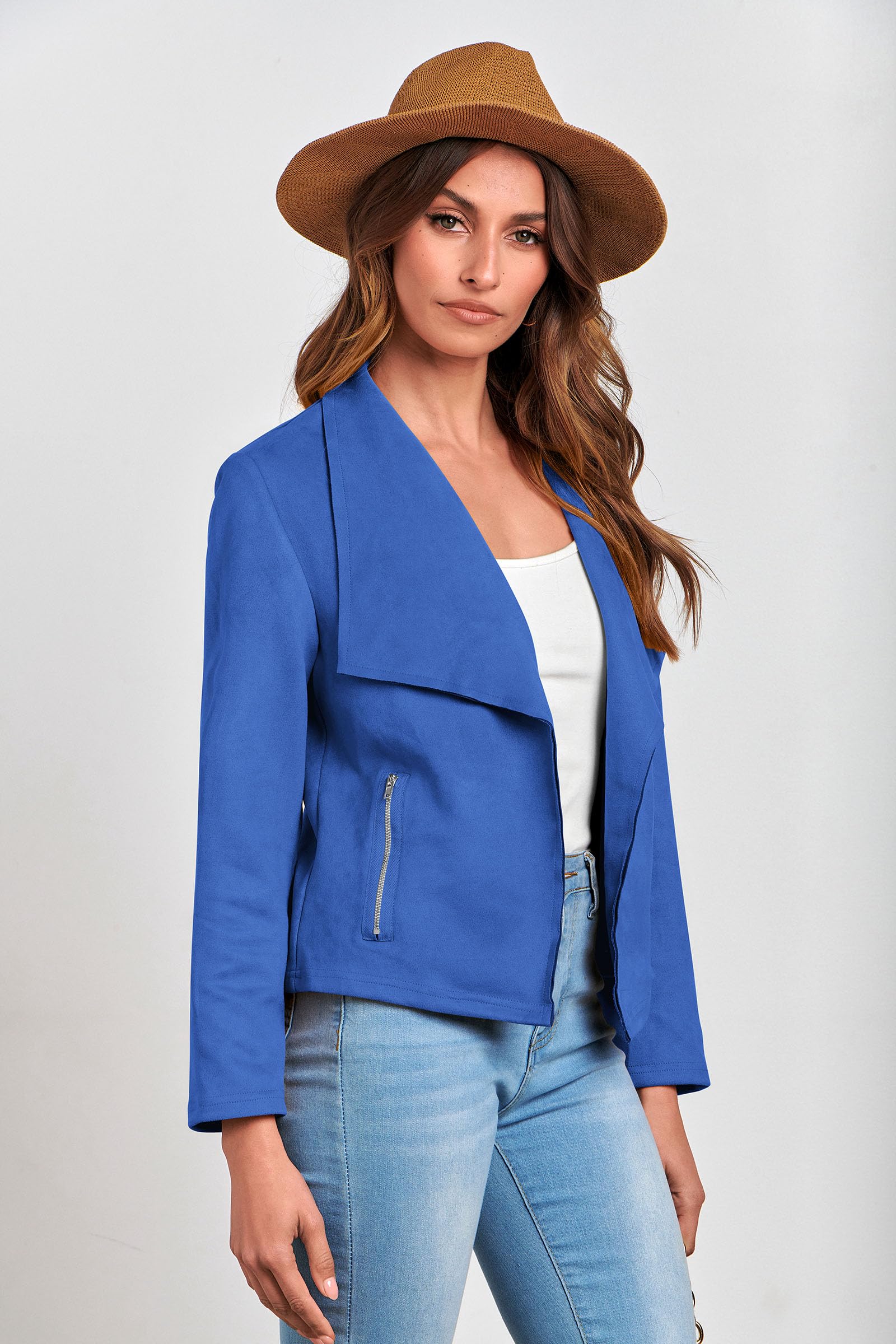 Women's Fall Fashion Faux Suede Jackets(Blue,Small)
