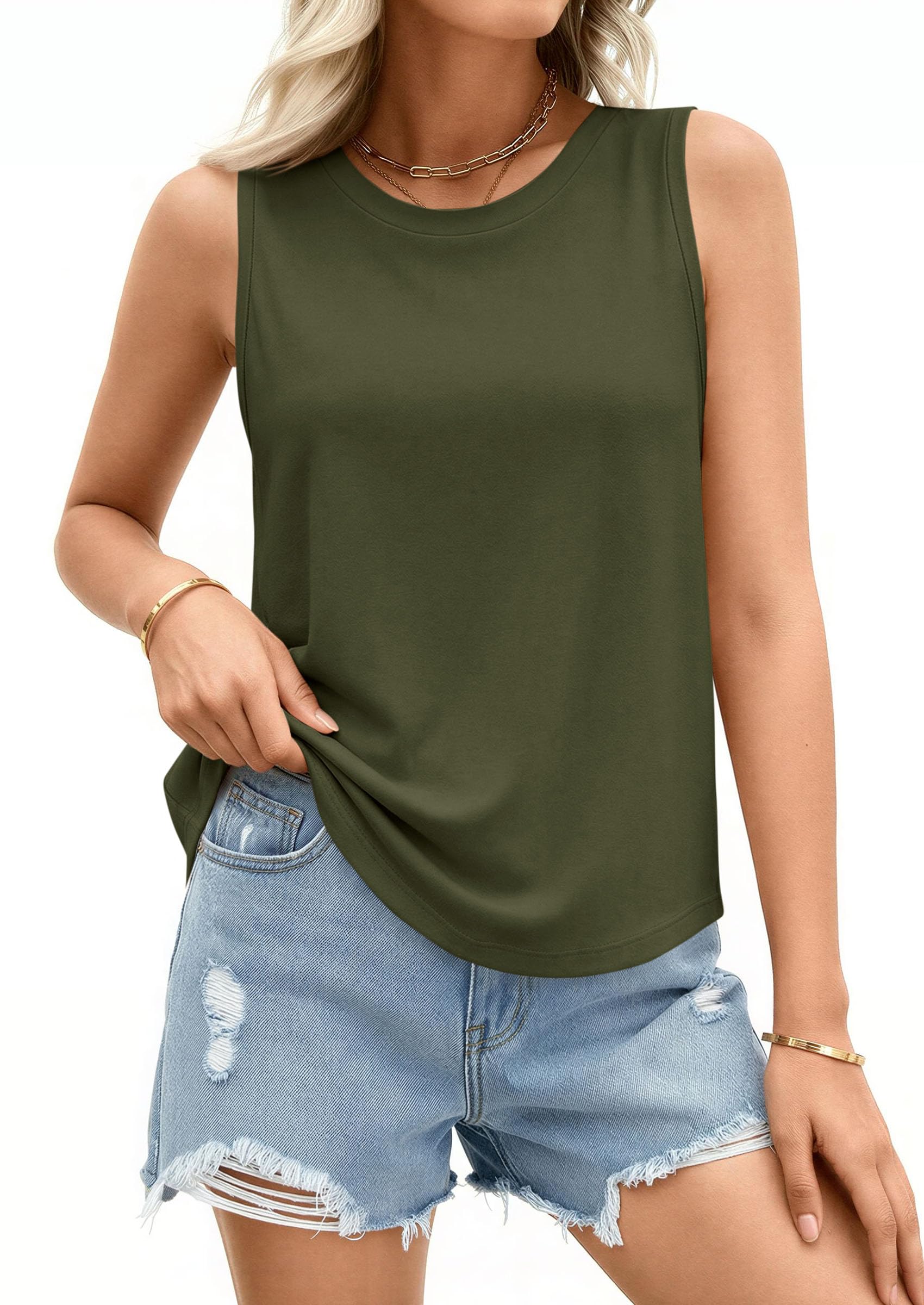 Women's Wide Strap Sleeveless Tank Tops,Army Green,S