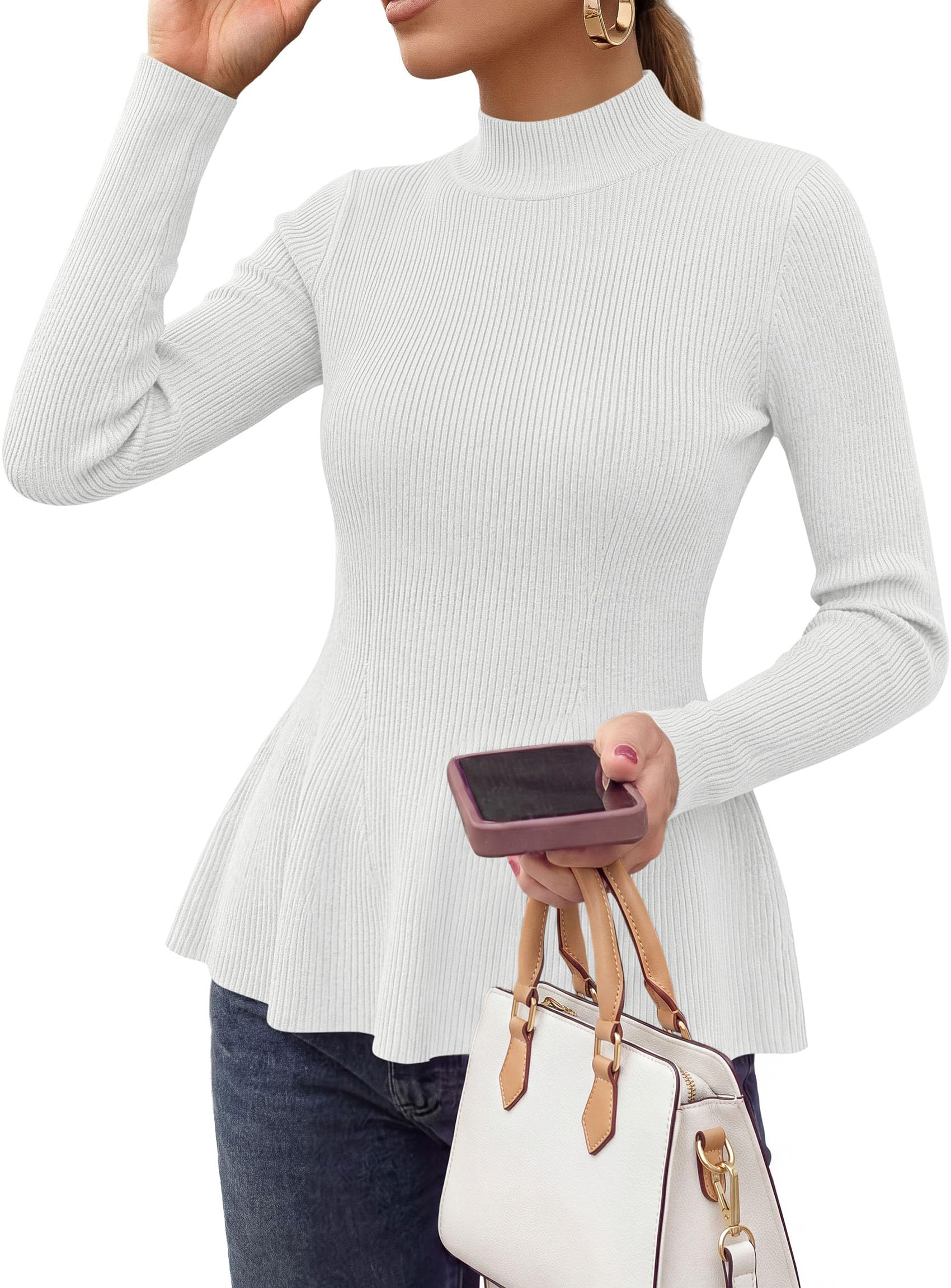 Women's Long Sleeve Peplum Tops Knit Pullover Fall Sweaters