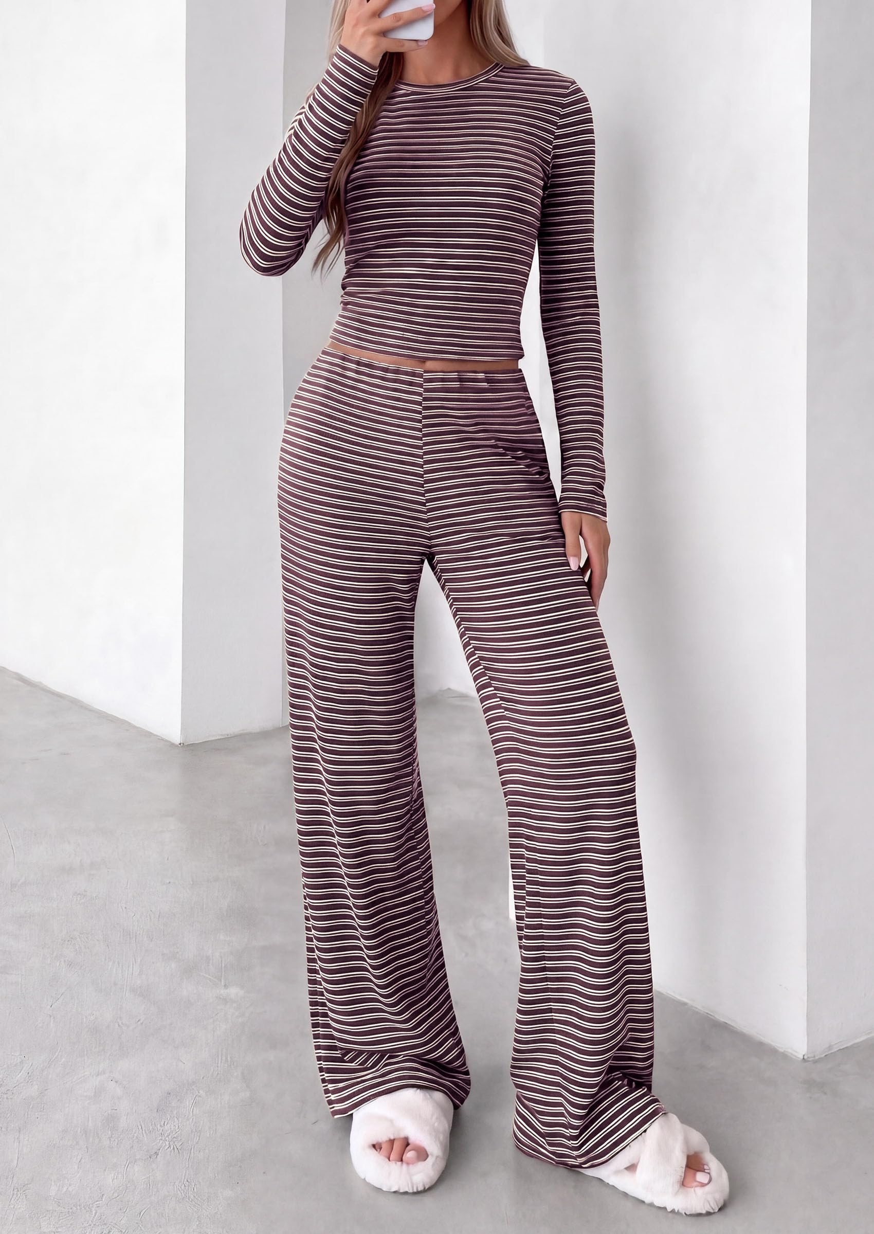 Lounge Sets for Women Fall 2 Piece Knit Matching Striped Set