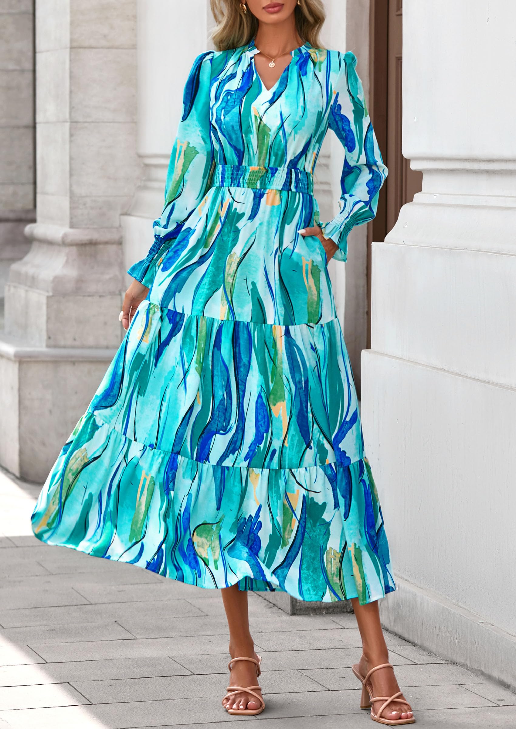 Women's Floral Maxi Dress Fall A Line Wedding Guest Dresses
