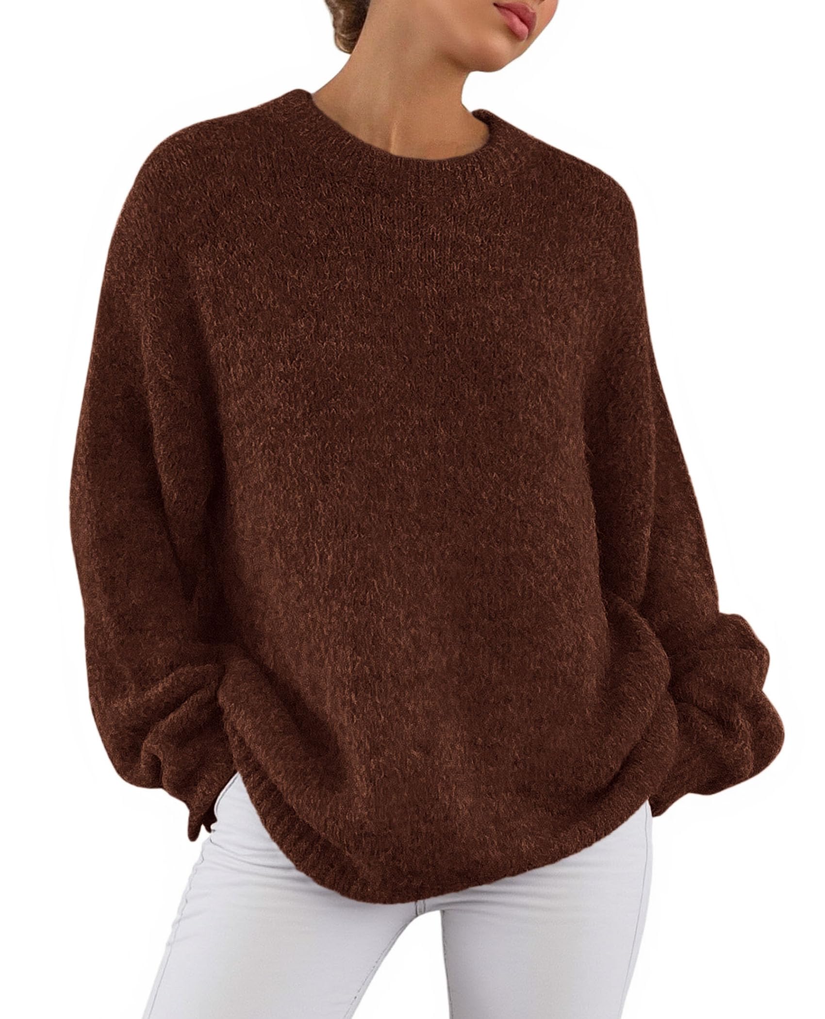 Womens Long Sleeve Oversized Pullover Sweater,Dark Brown,S