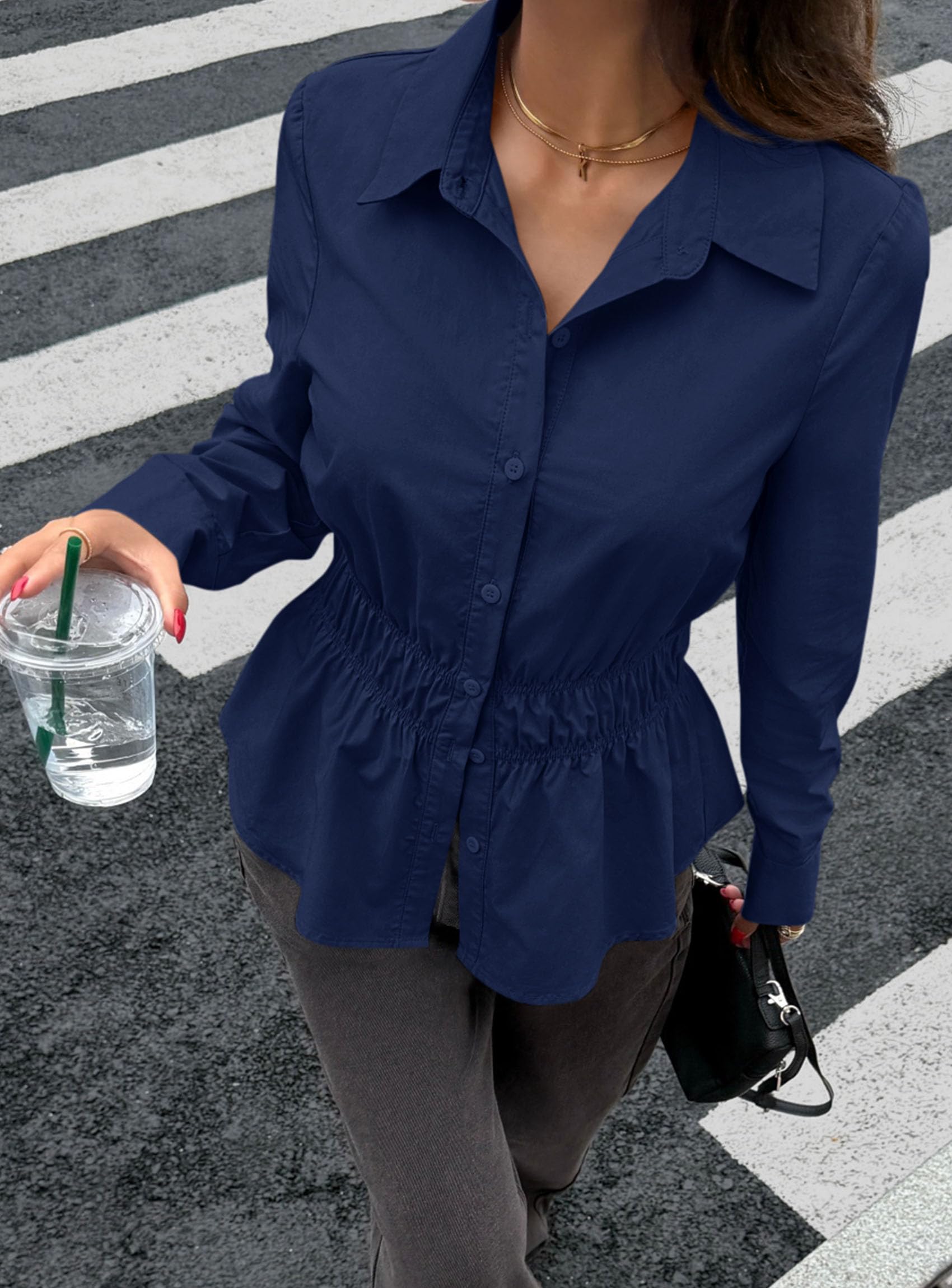 Women's Peplum Button Down Work Shirts Business Casual Tops
