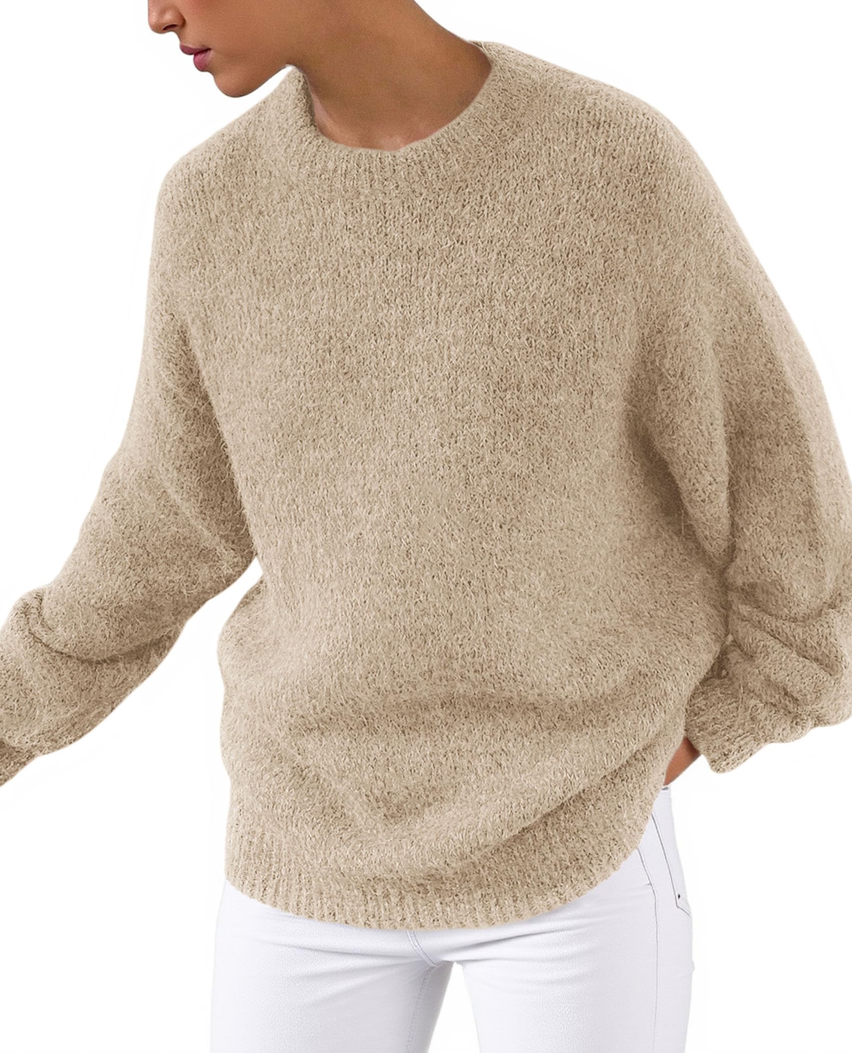 Womens Long Sleeve Oversized Pullover Sweater,Apricot,S