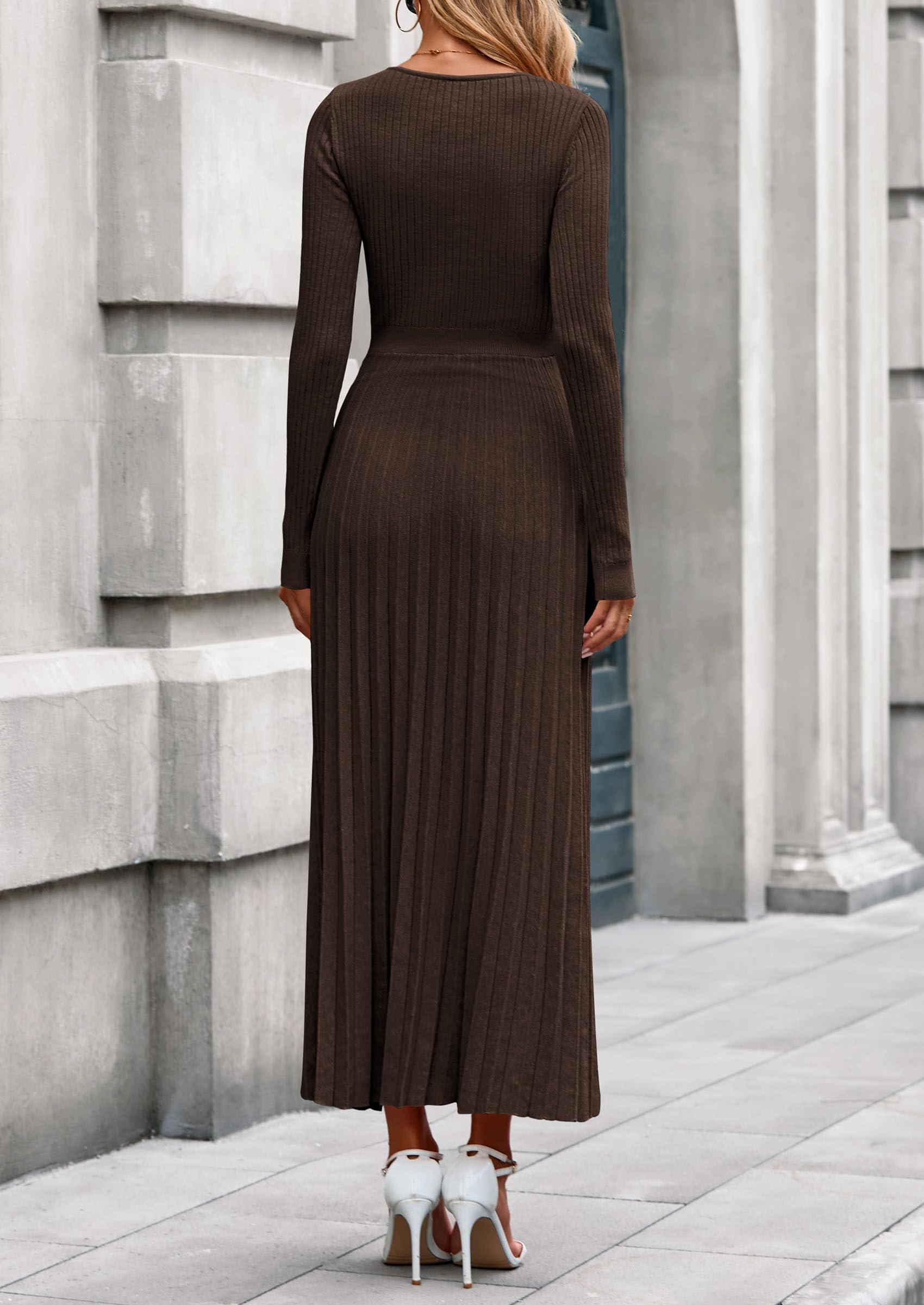 Sweater Dress Women Long Sleeve Maxi Flowy Pleated Dresses