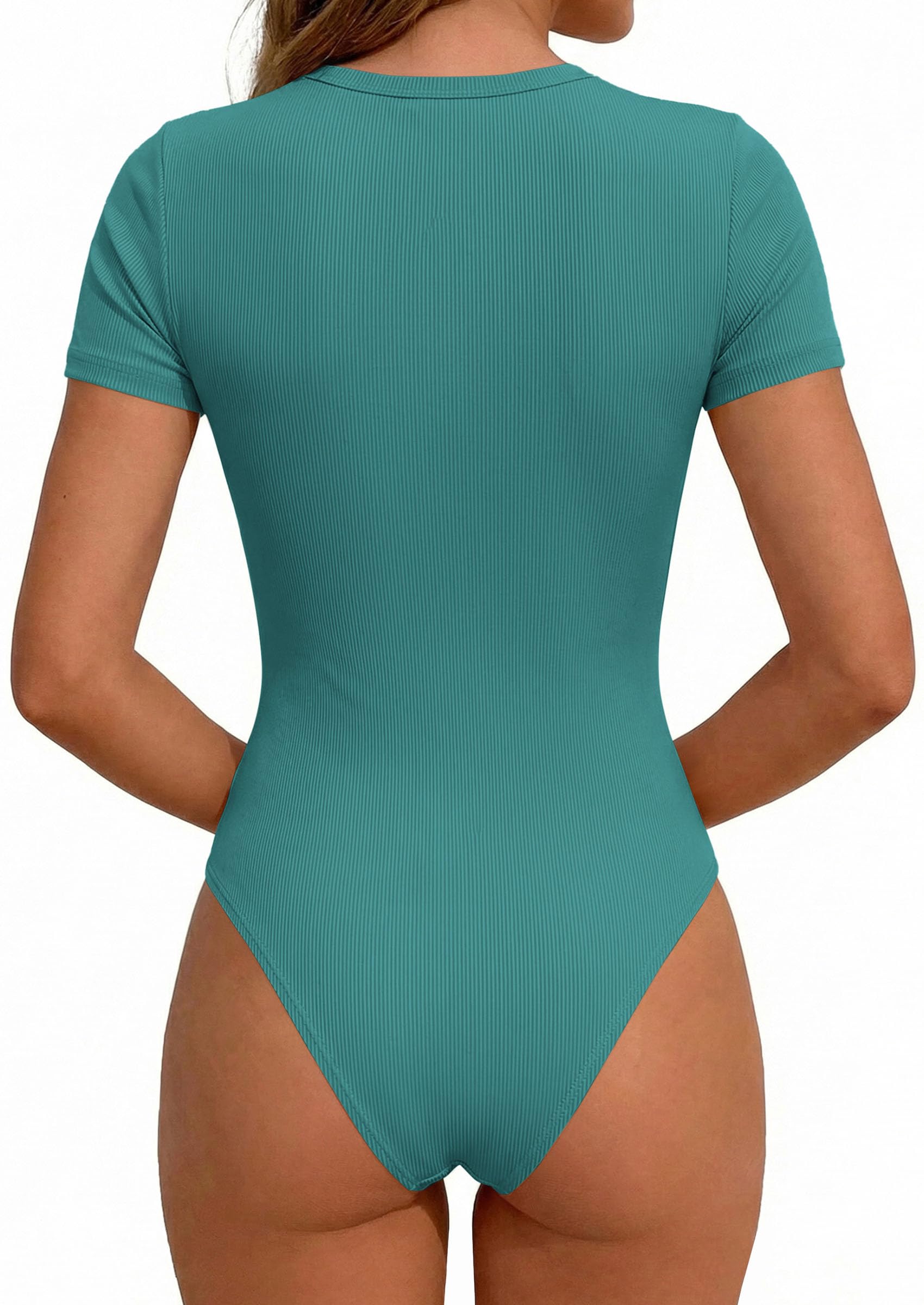 Body Suits for Womens Short Sleeve Summer Tops, Teal,XS