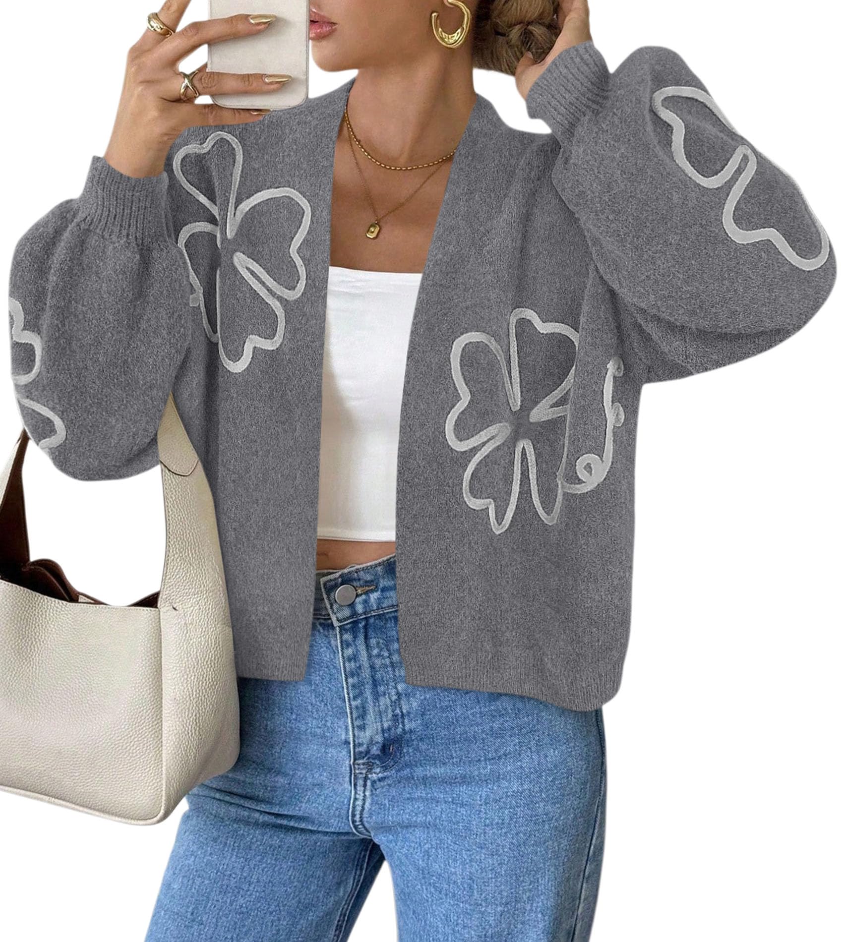 Women's Floral Oversized Cardigan Sweaters Trendy Fall Outfits