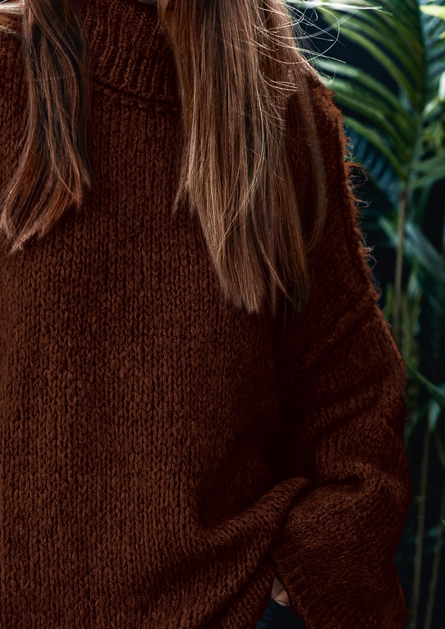 Womens Turtleneck Long Sleeve Oversized Sweaters,Dark Brown,S