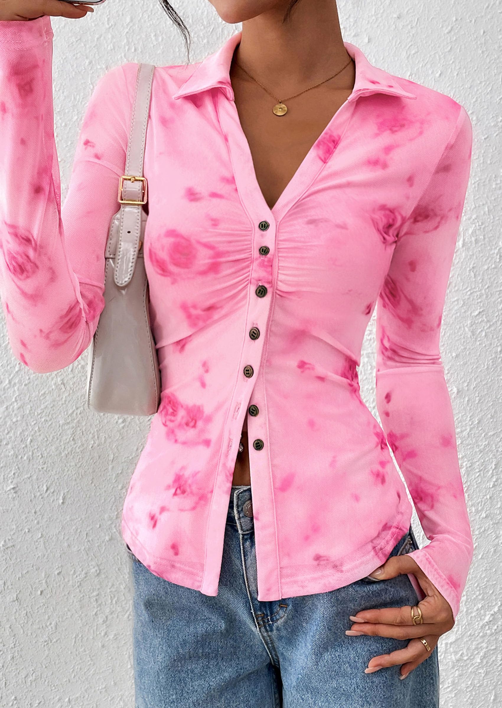 Women's Button Down Shirts Boho Mesh Floral Going Out Tops