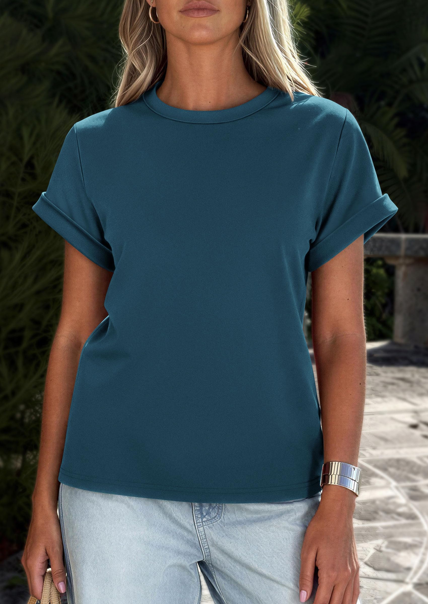Womens Summer Tops Short Sleeve Shirts,Dark Blue,S