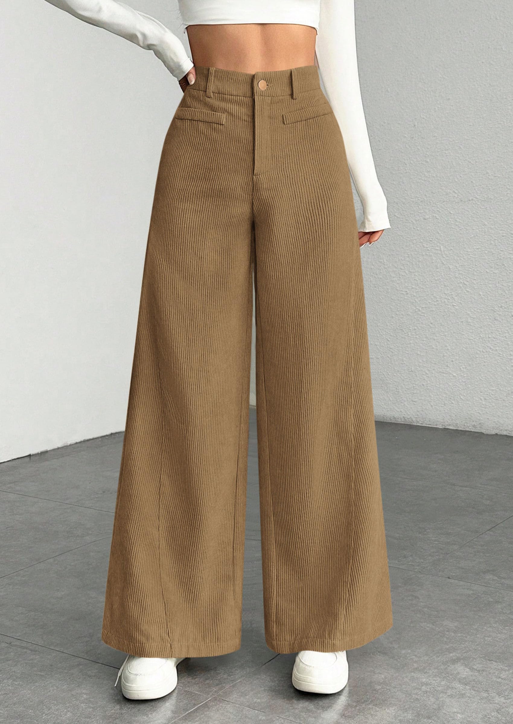Women's High Waisted Corduroy Pants Casual,Khaki,S