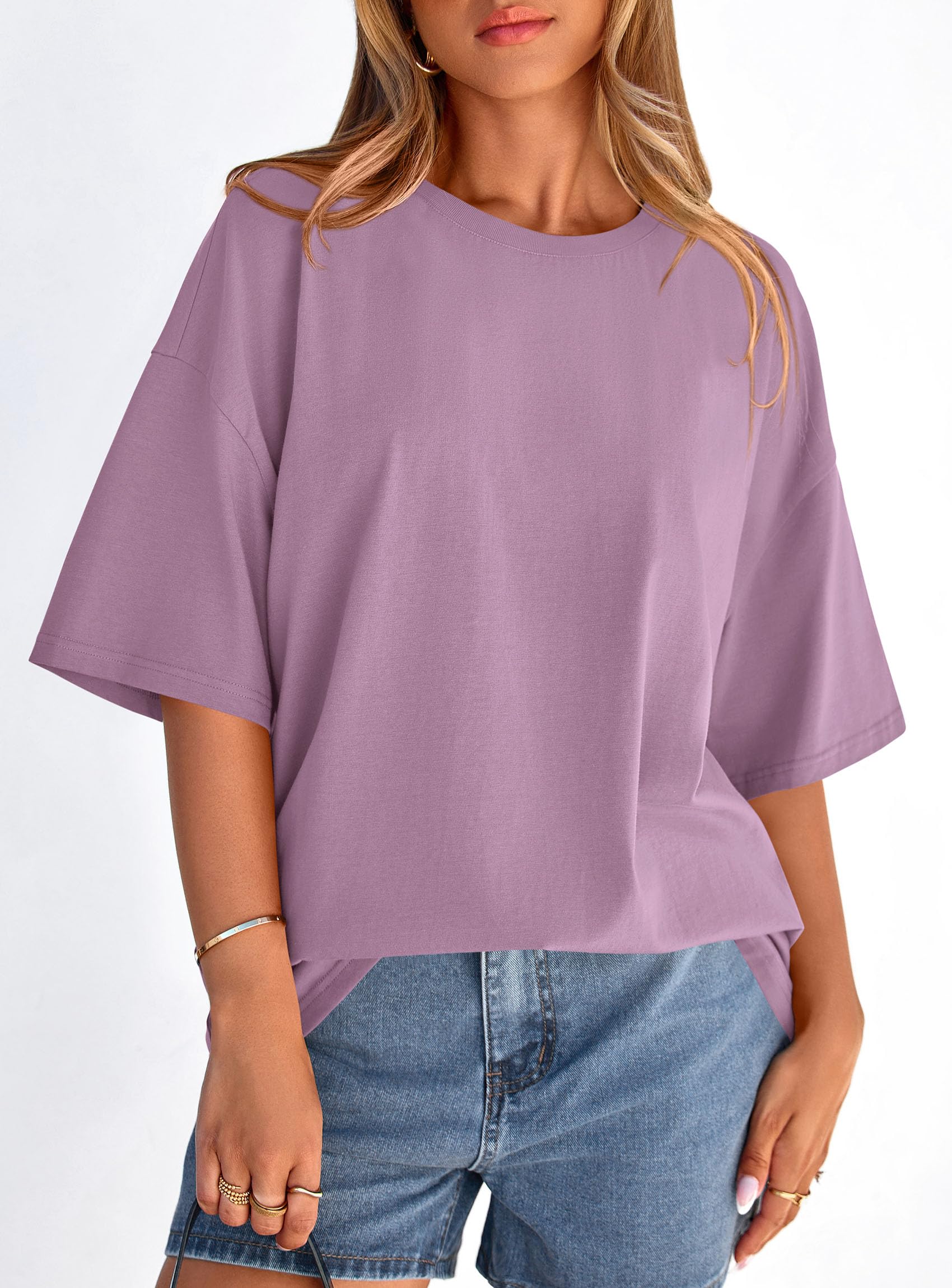 Women's Oversized Tshirts Going Out Tops (Dark Pink,S)