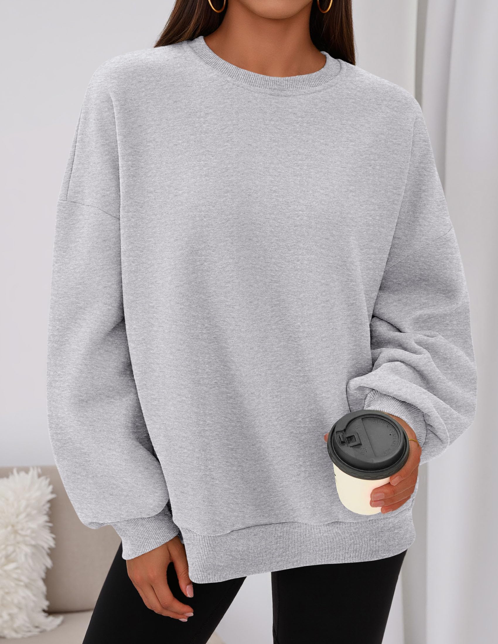 Womens Oversized Crewneck Sweatshirt 2026 Fall Outfits Grey