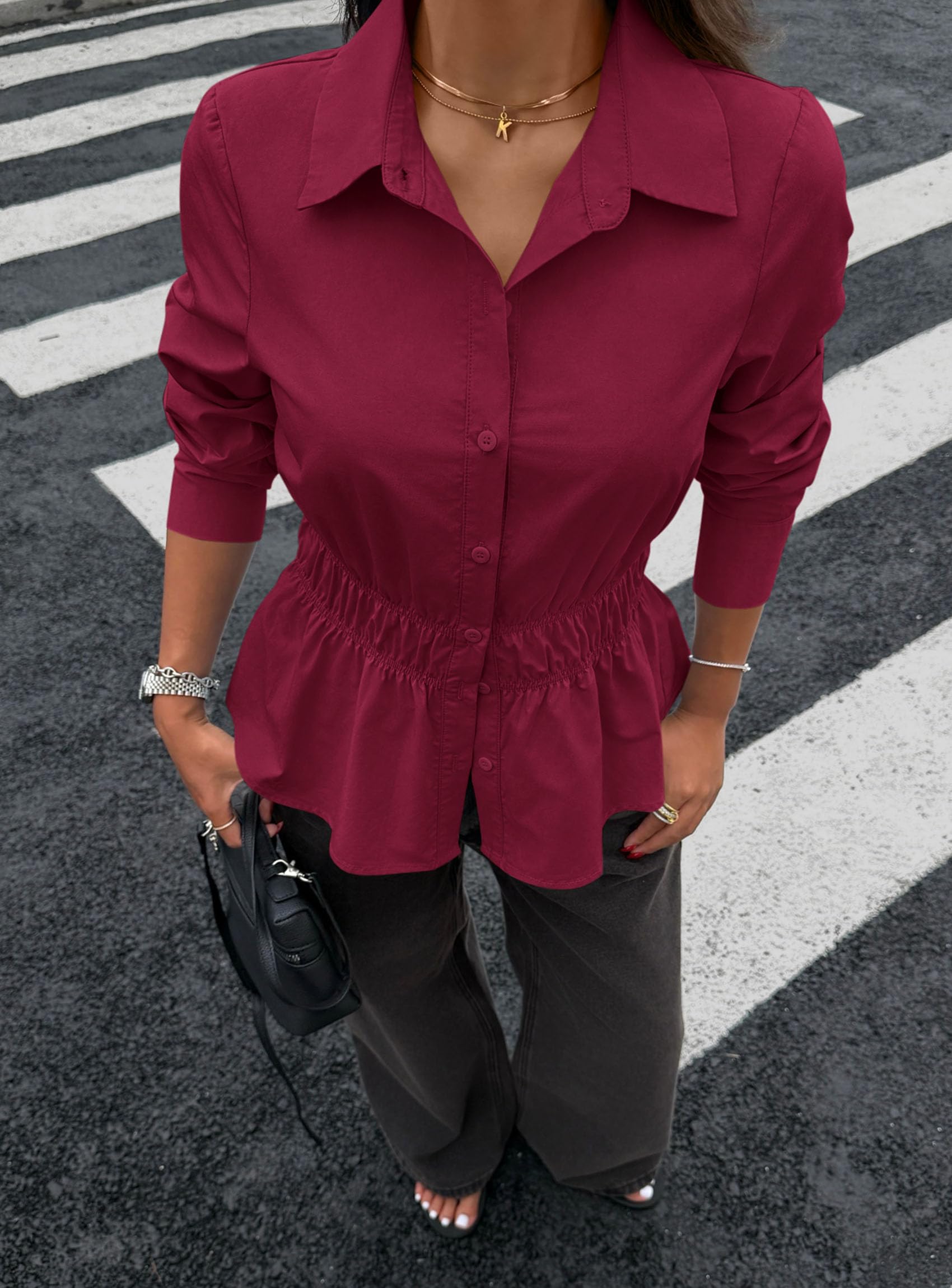 Women's Peplum Button Down Work Shirts Business Casual Tops