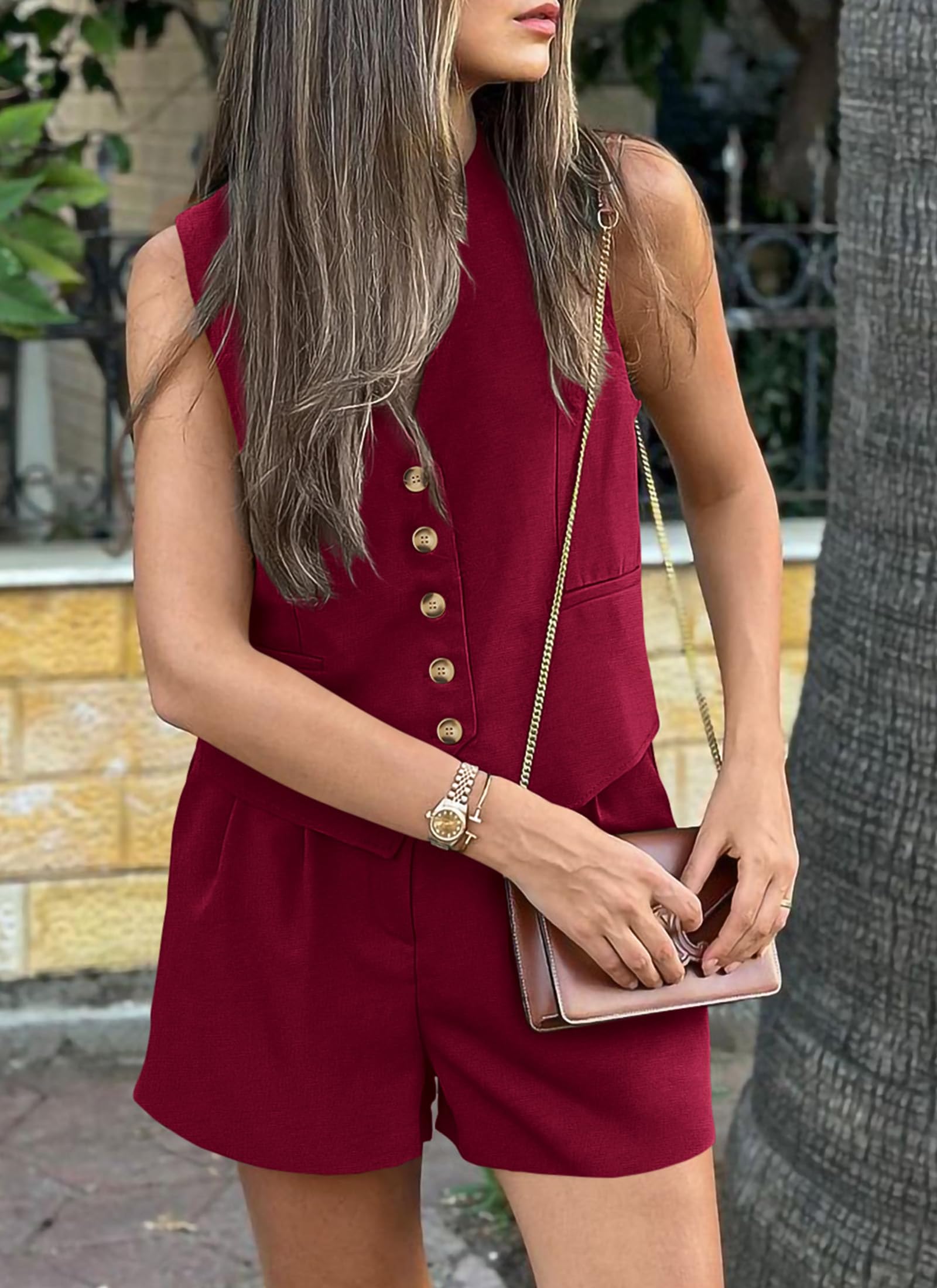 Women's Summer Two Piece Outfits Sets (Wine Red,X-Small)