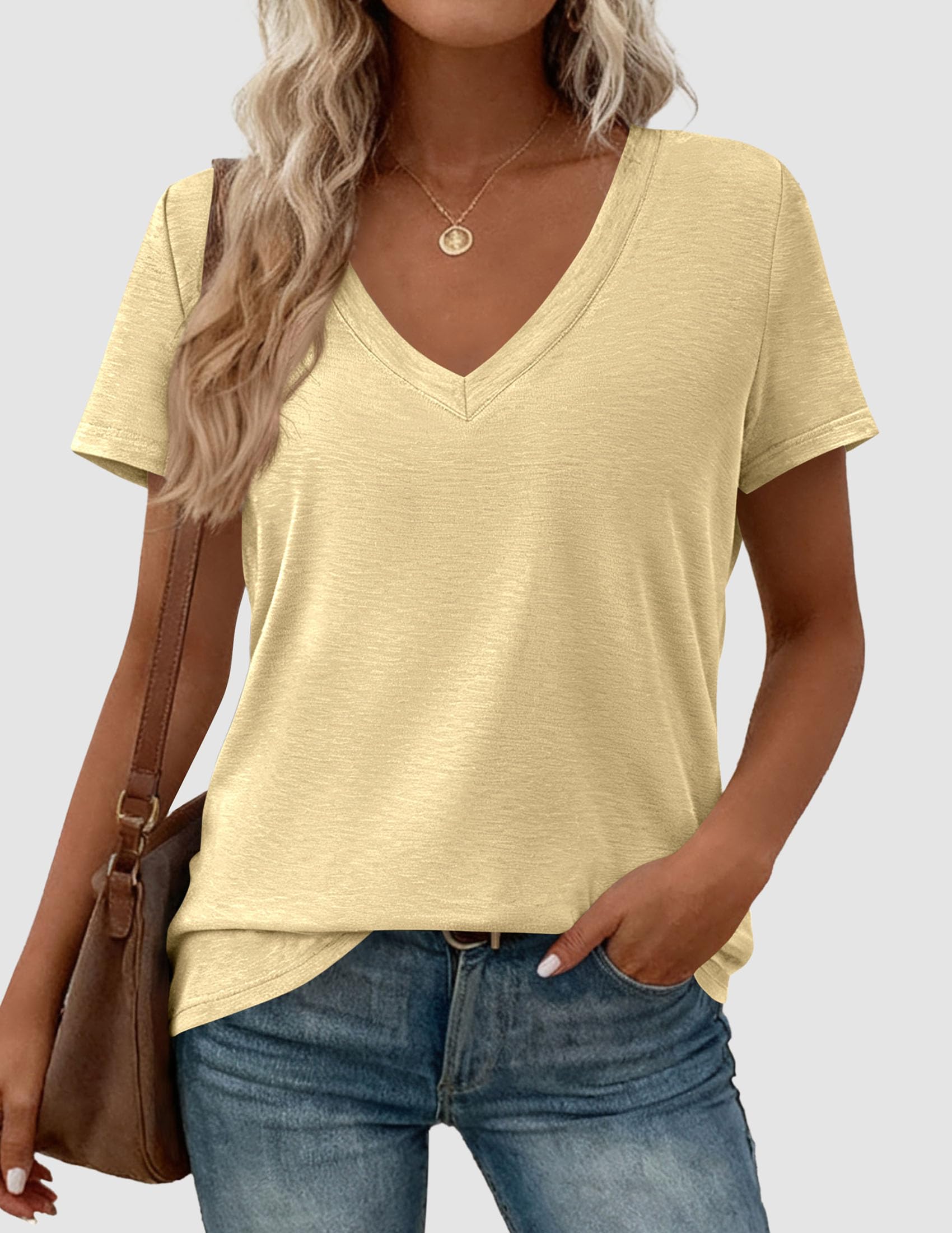 Womens Tops Short Sleeve Oversized Tshirts, Yellow,S
