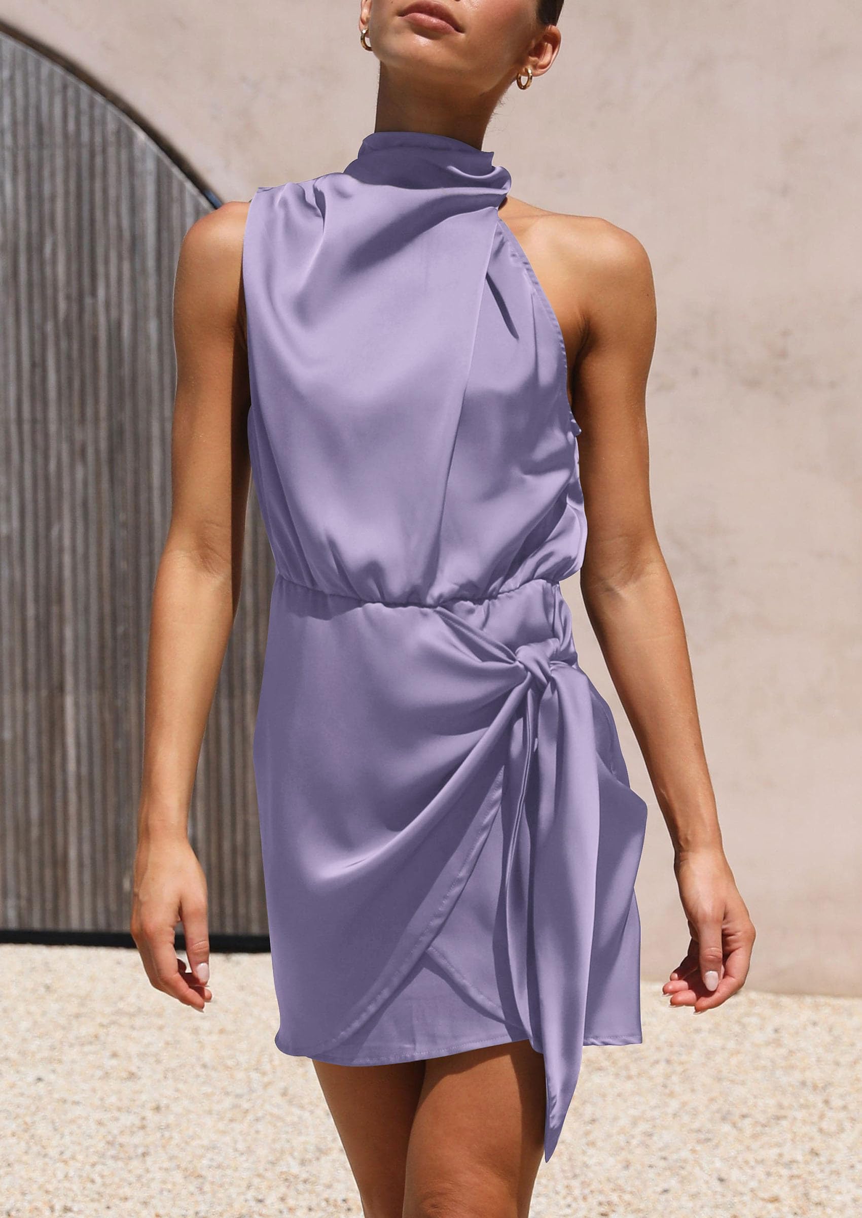 Women's Formal Short Satin Cocktail Dress Purple
