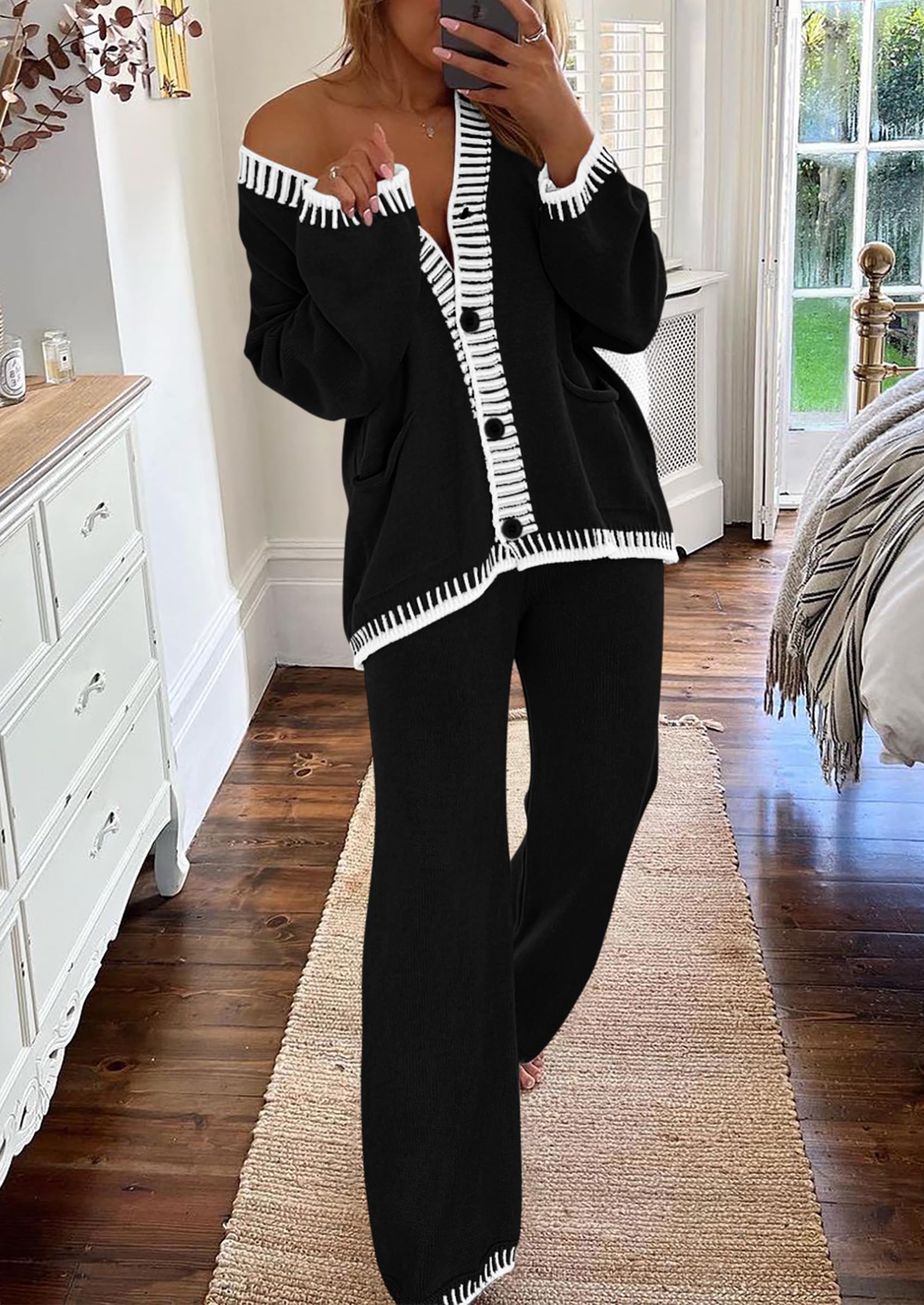 Women's Fall 2 Piece Matching Cozy Knit Sweater Lounge Sets