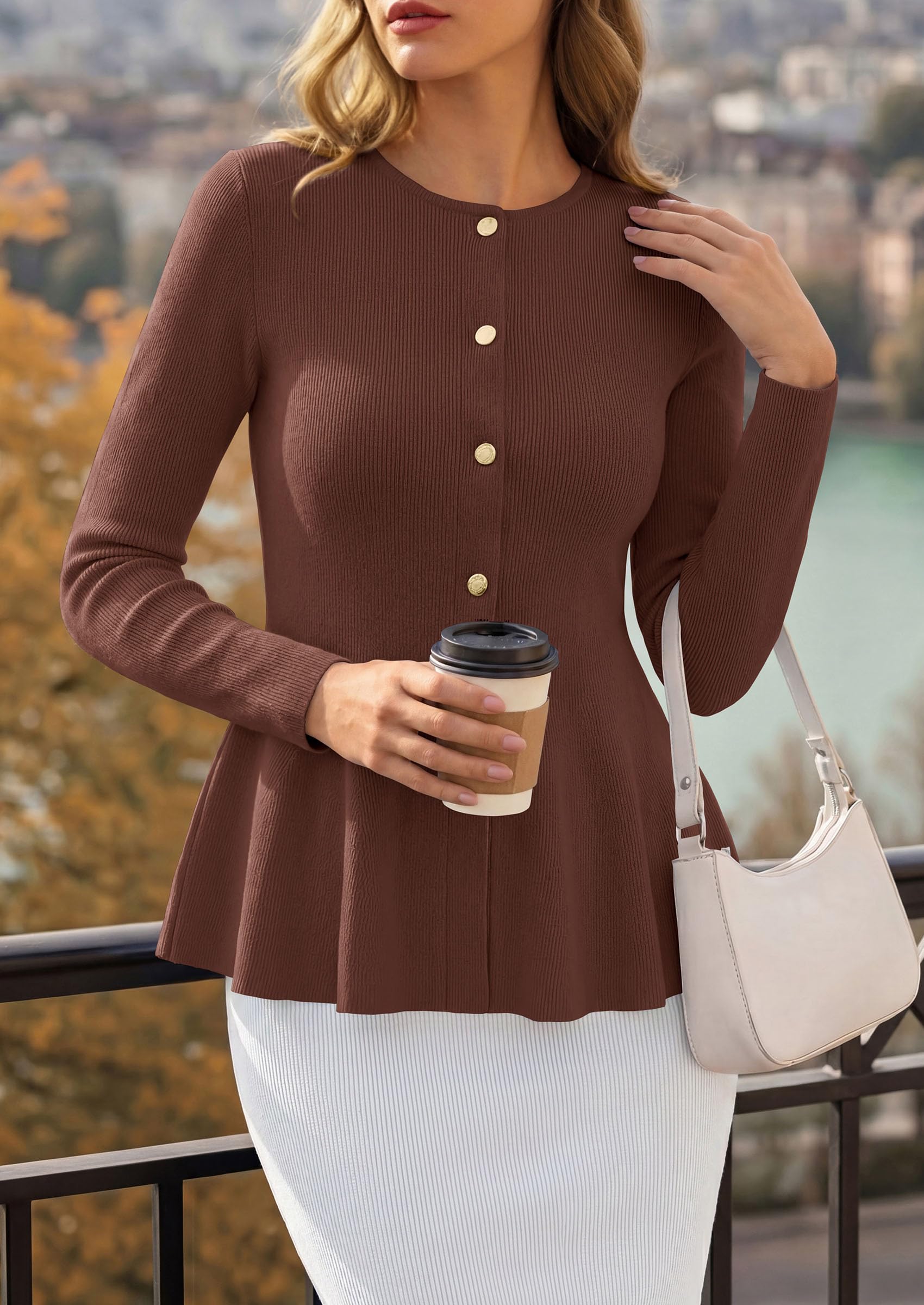 Women's Fall Lightweight Cardigan Sweaters, Brown,S