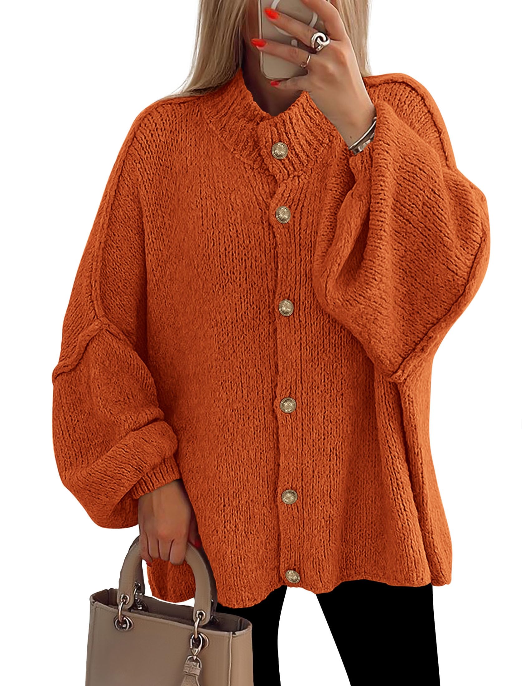 Women's Oversized Chunky Cardigan Sweaters(Orange,Small)