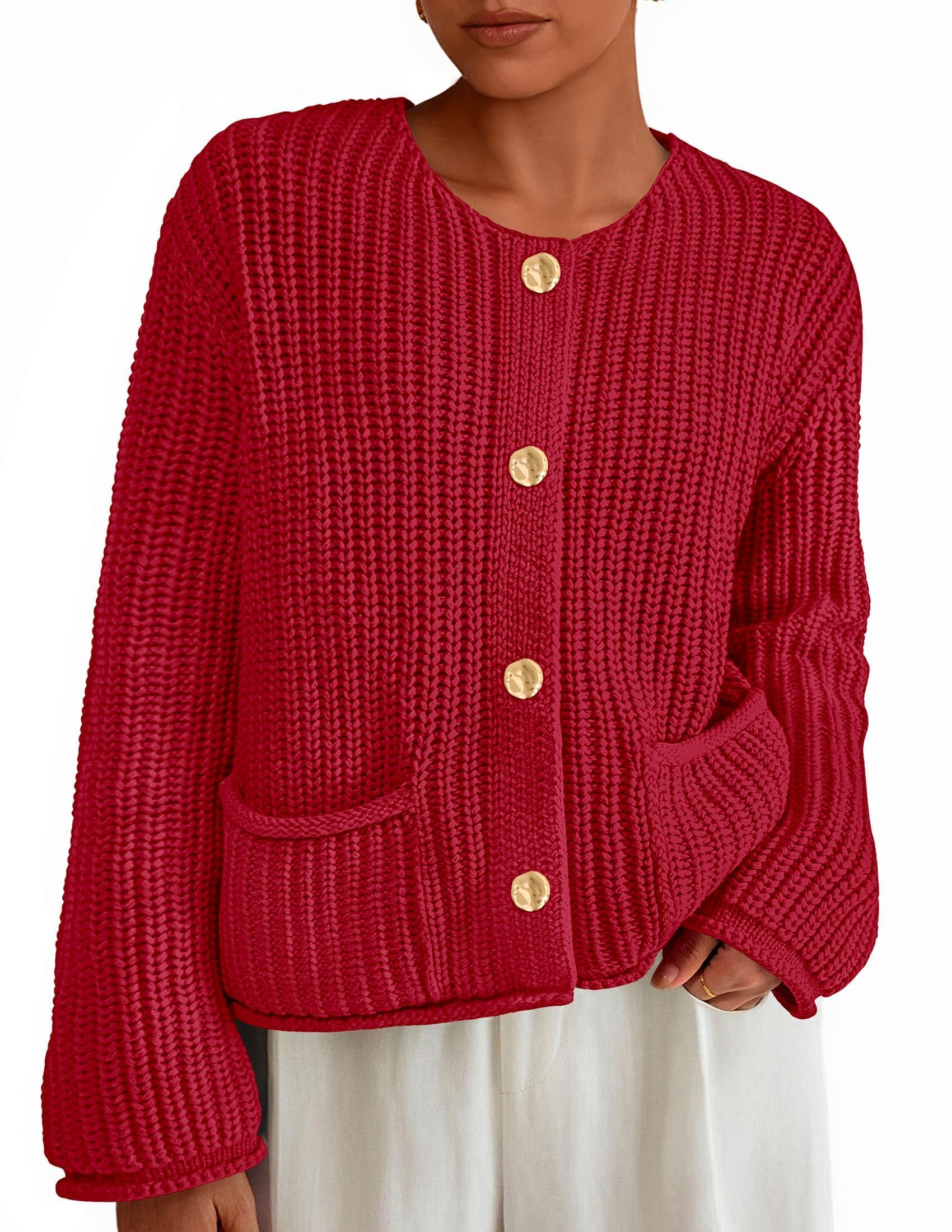 Women Oversized Cardigan Sweaters 2026 Fall Outfits,Red