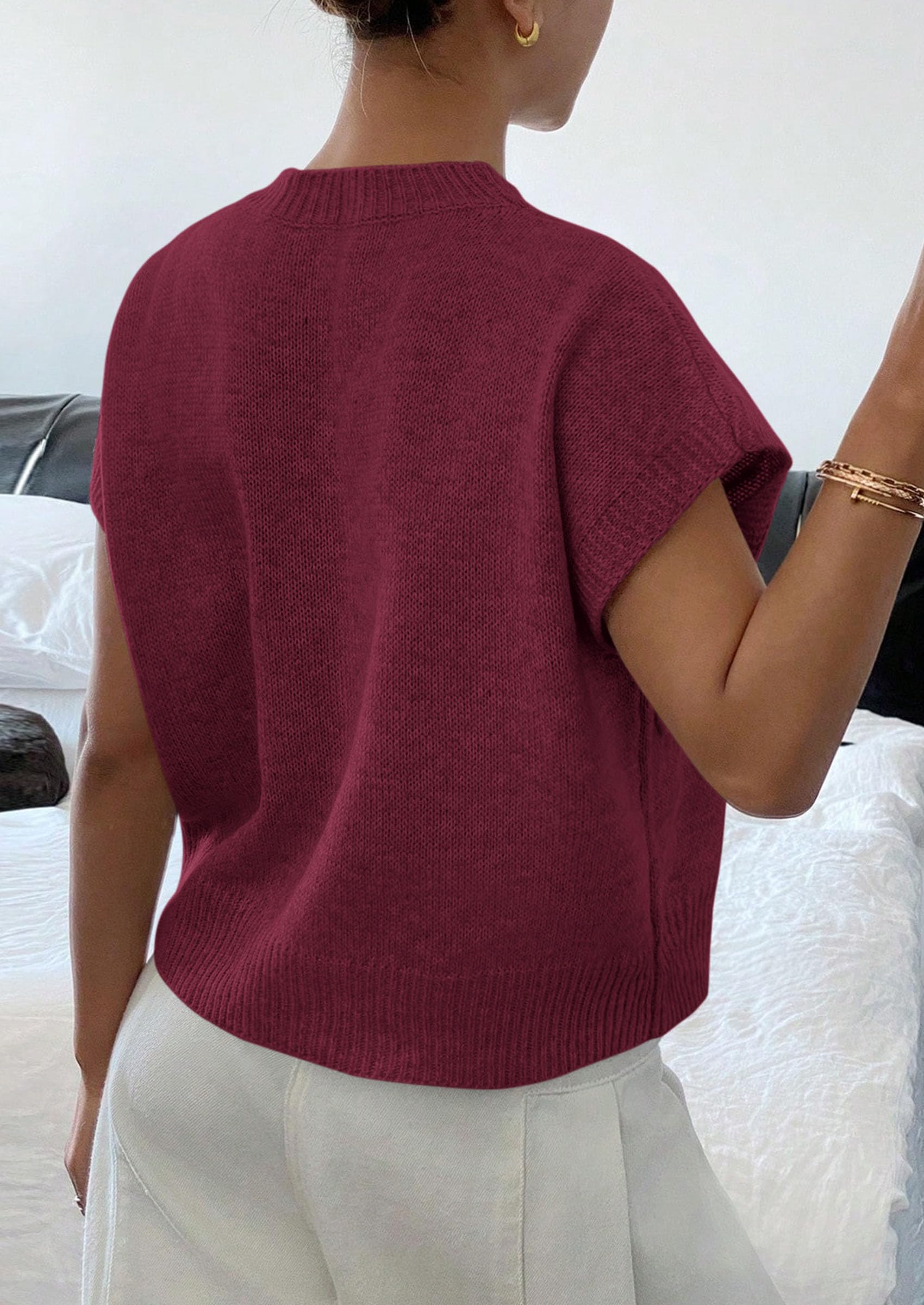 Women's Summer Short Cap Sleeve Sweater Vest (Burgundy,S)