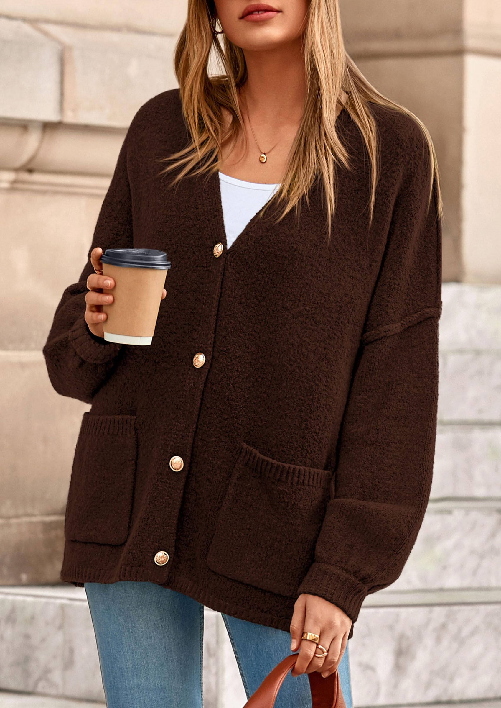 Oversized Chunky Cardigan Sweaters for Women Brown,S
