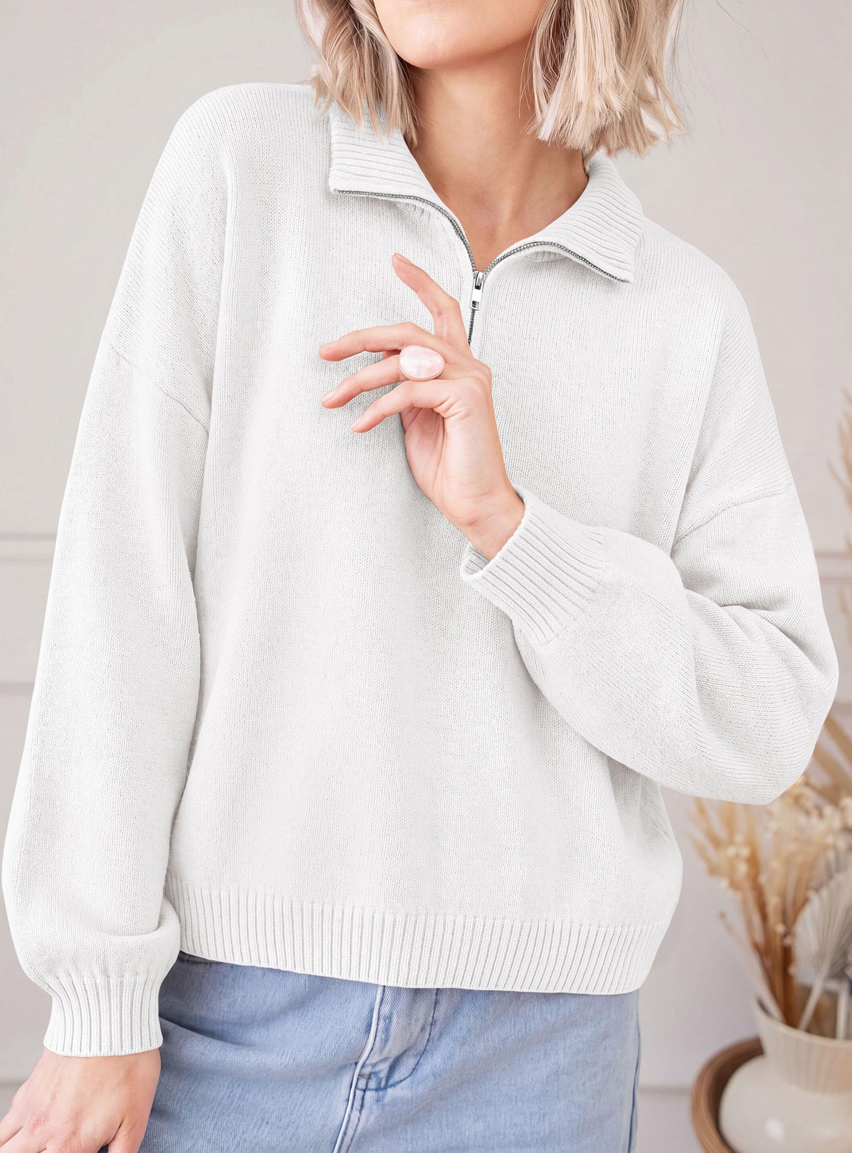 Women's Sweaters Oversized Quarter Zip Pullover Fall Outfits