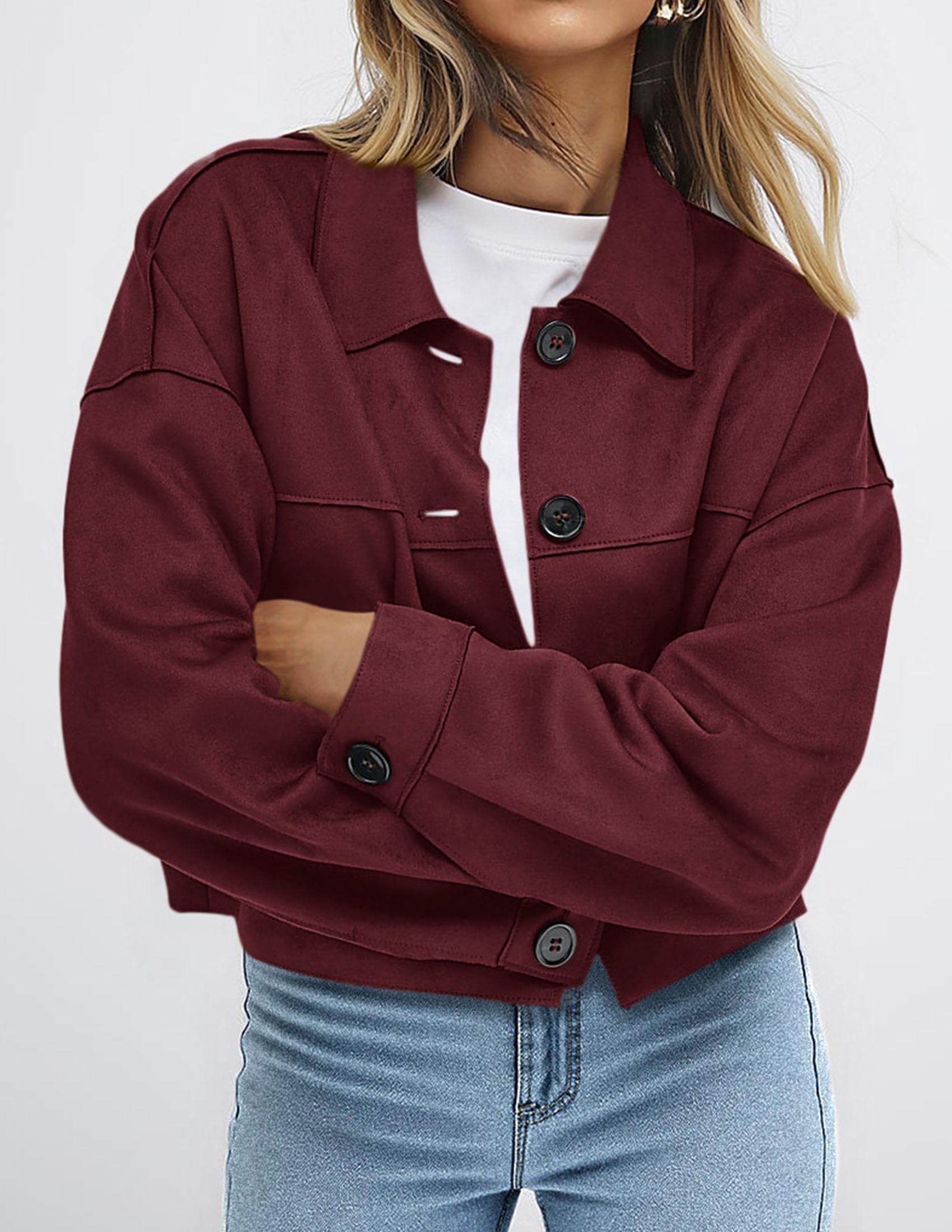 Women's Faux Suede Shacket Jackets Lightweight Cropped Coats