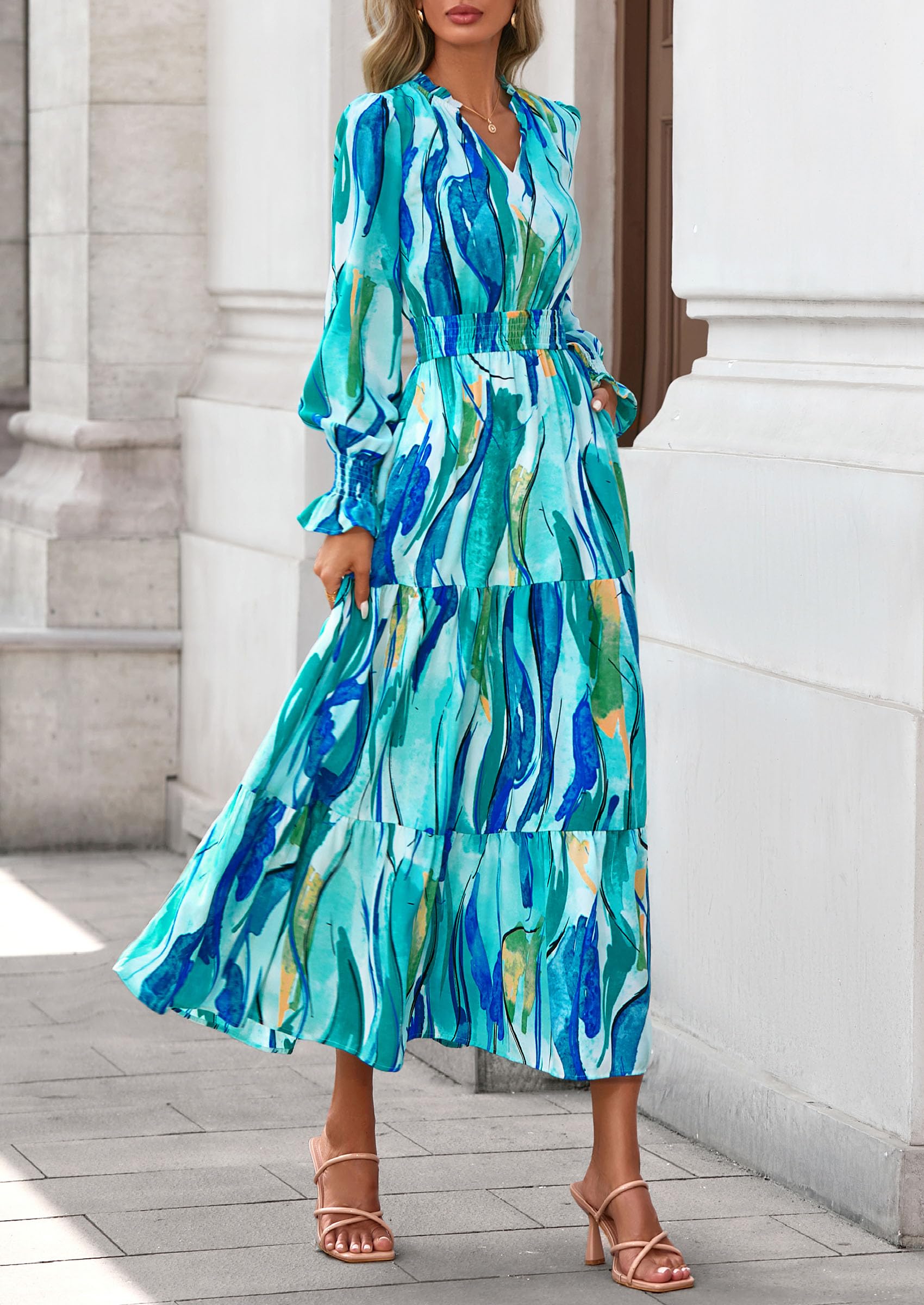 Women's Floral Maxi Dress Fall A Line Wedding Guest Dresses