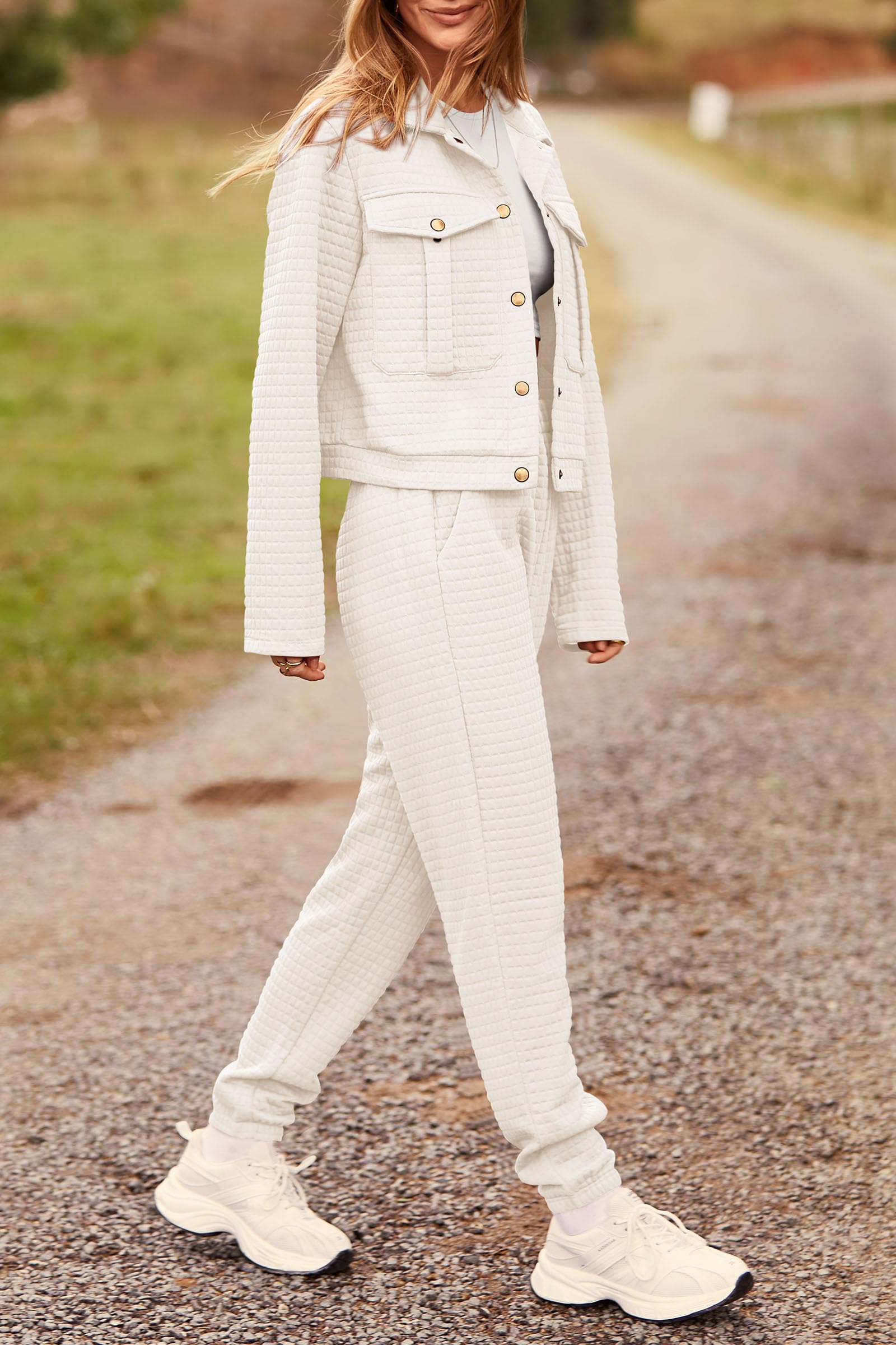 Women's 2 Piece Matching Lounge Sets Tracksuit,Beige,S