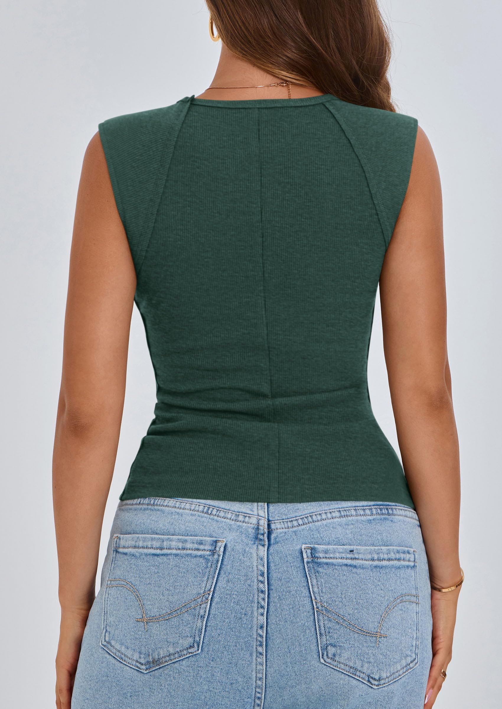 Women's Cap Sleeve Ribbed Tank Tops Summer, Dark Green,S