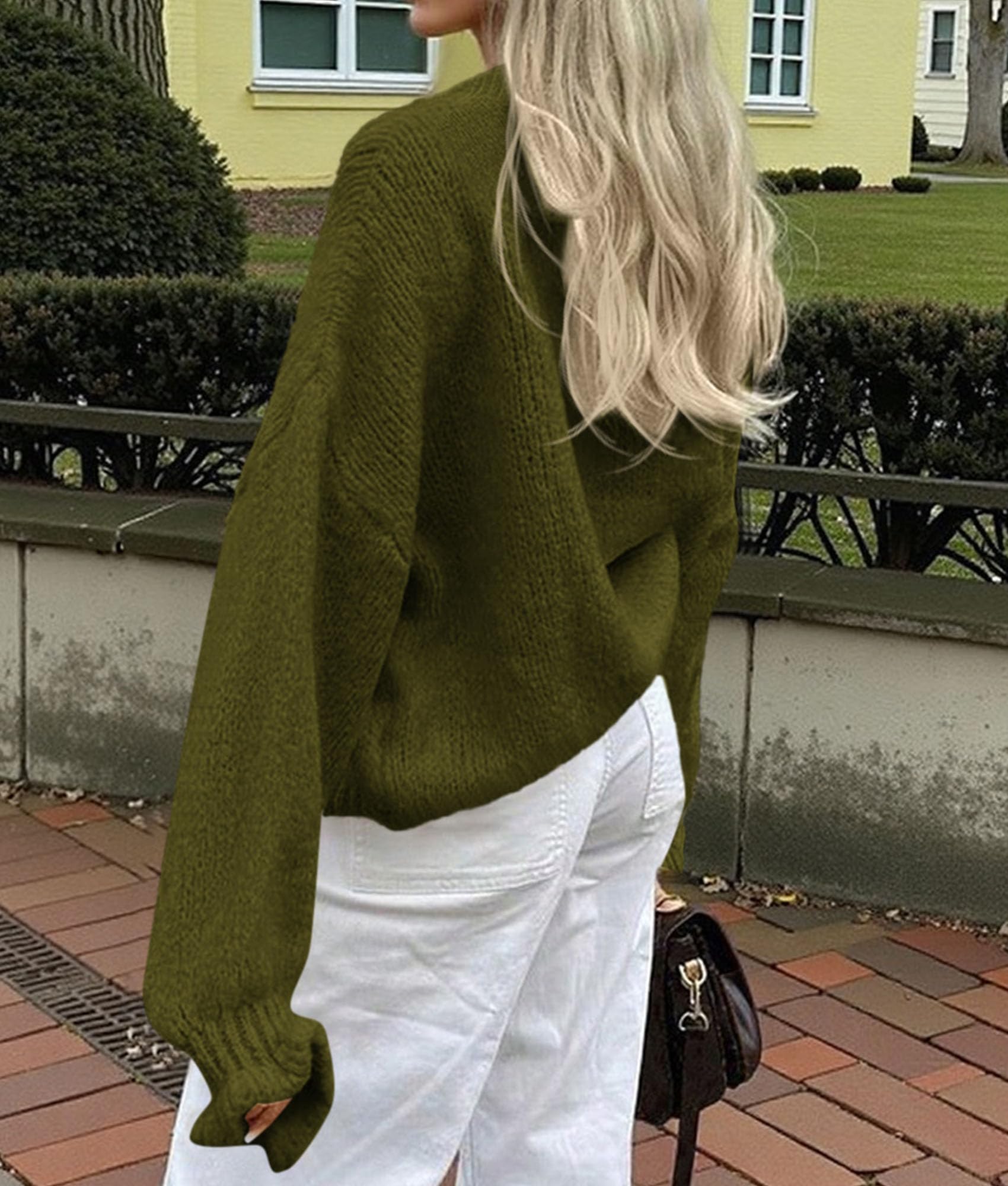Womens Long Sleeve Chunky Knit Cardigan Sweaters Army Green