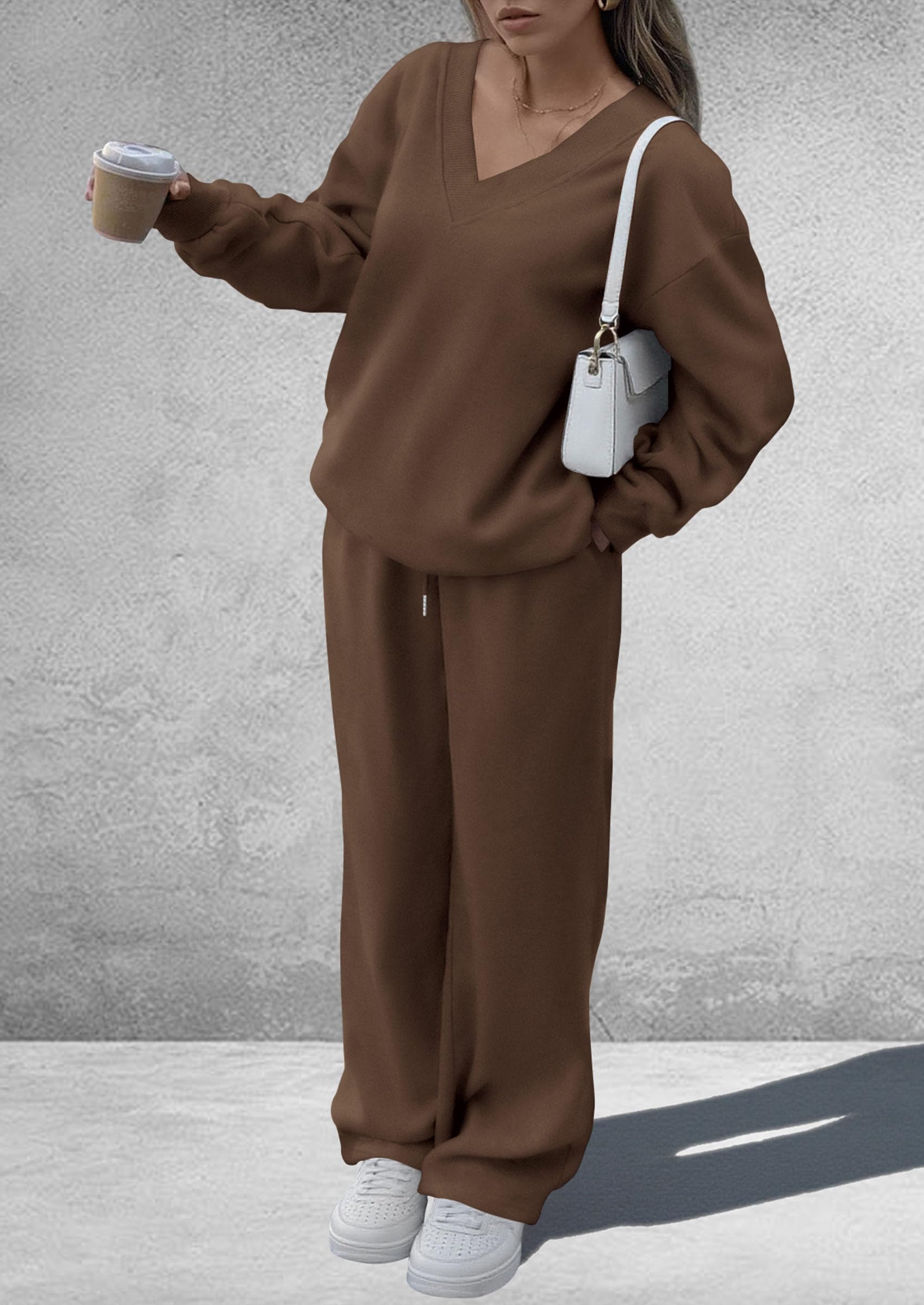 Womens 2 Piece Outfits Fall Sweatsuits,Coffee,S