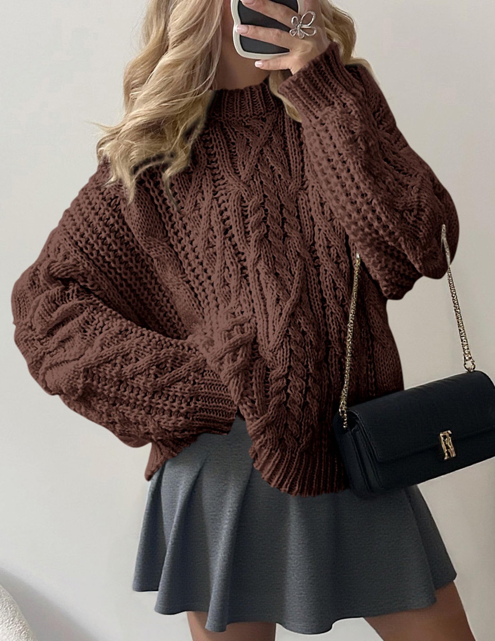 Womens Oversized Fall Sweaters Chunky Cable Knit Pullover Tops