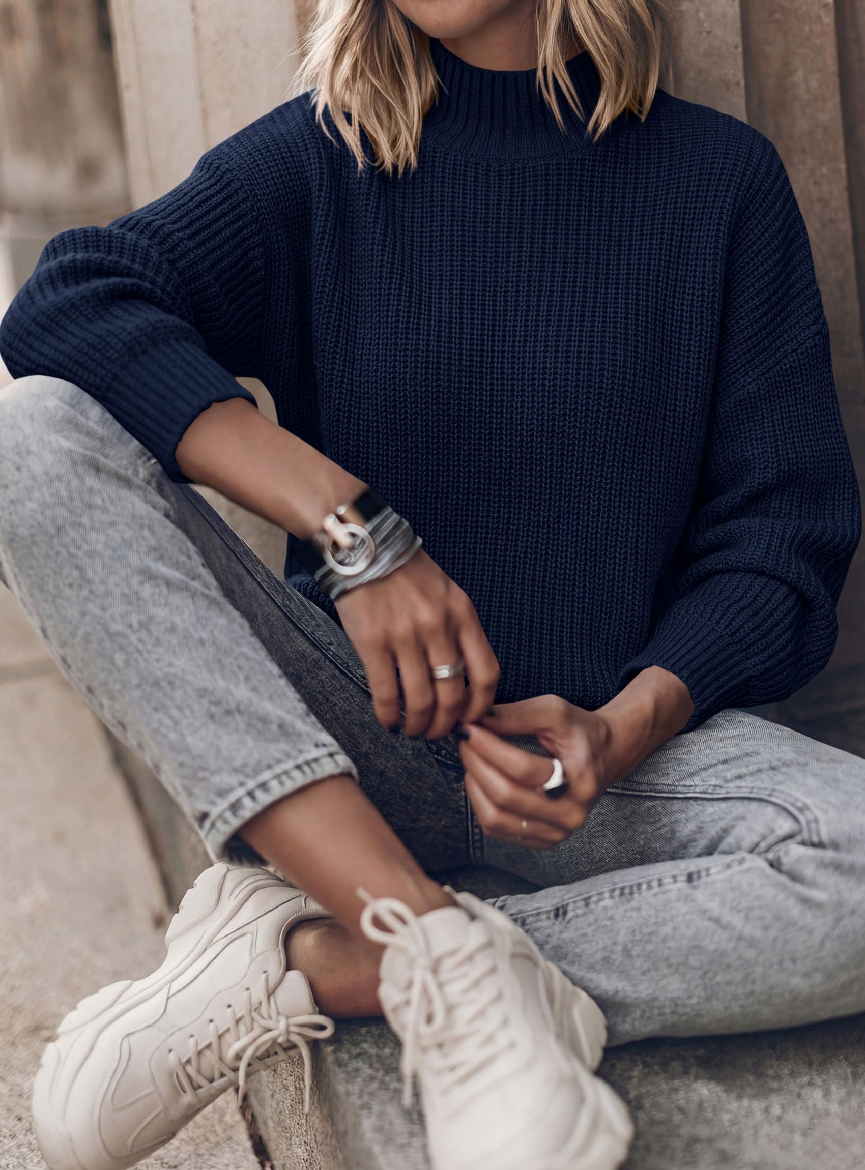 Women's Chunky Knit Fall Mock Turtleneck Pullover Sweaters