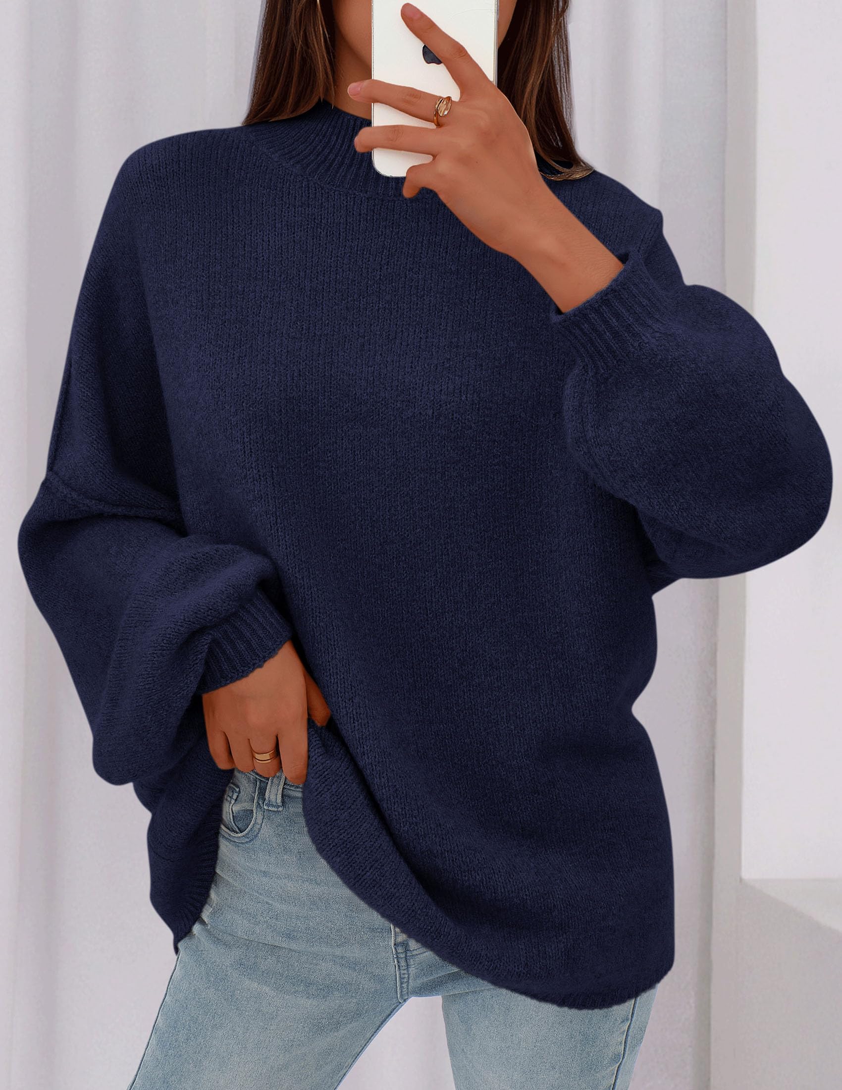 Women's Oversized Sweaters Fall Clothes (Navy Blue,S)